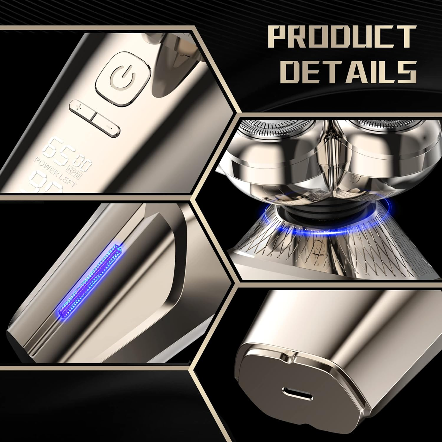 Head Shaver for Bald Men Electric Razor for Men 5-In-1 Multifunctional Electric Head Shaver Wet/Dry 7D Rotary Shaver Grooming Kit Rechargeable LED Display with Clippers, Nose Trimmer, Brush, Massager image number 4