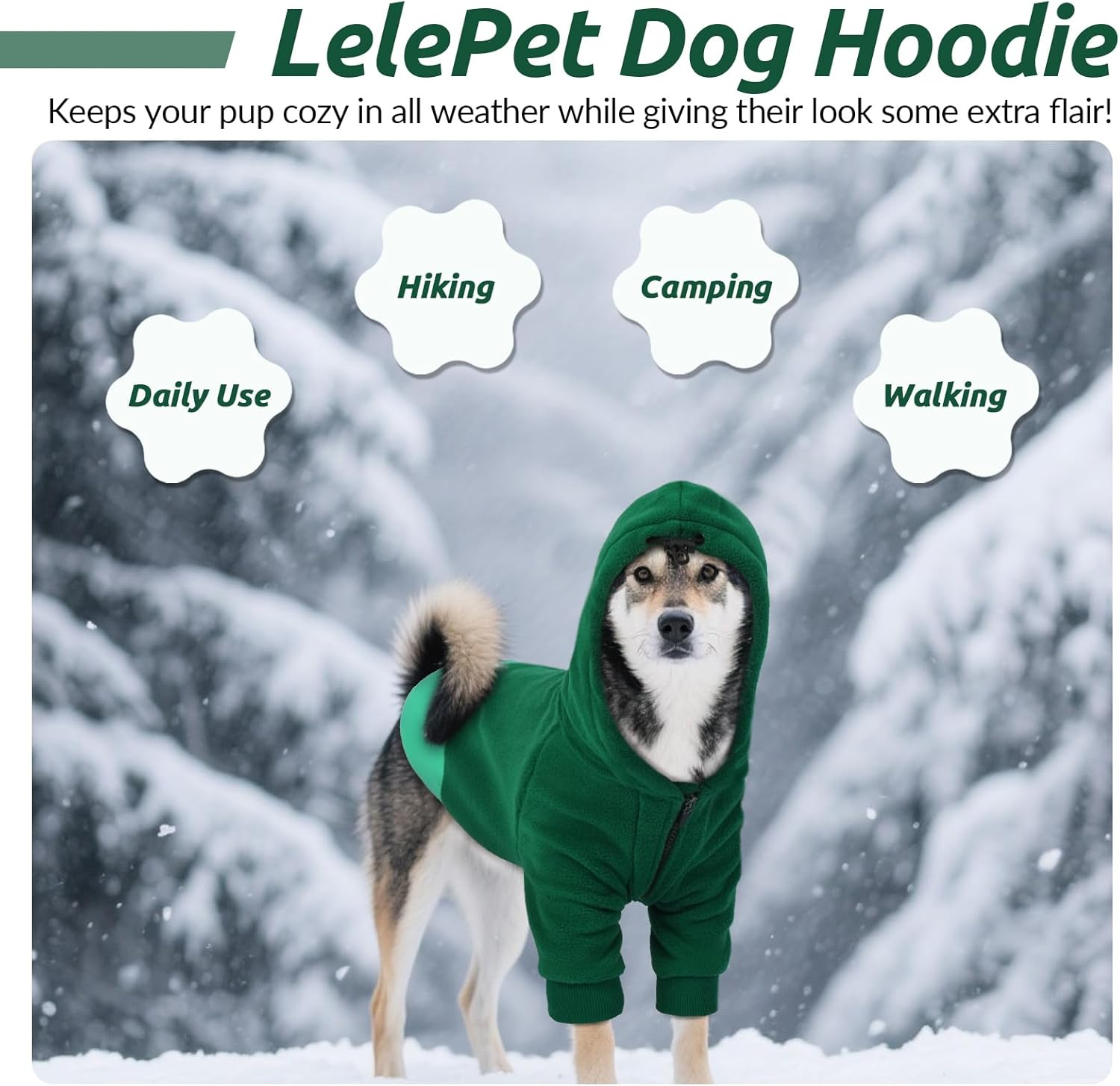 Lelepet Dog Hoodie for Small Dogs, Winter Dog Sweatshirt with Adjustable Hood, Warm Coat for Dogs, Pet Clothing Sweaters with Zipper Pocket, Soft Cold Winter All Weather Pet Clothes, Green 3XL image number 6
