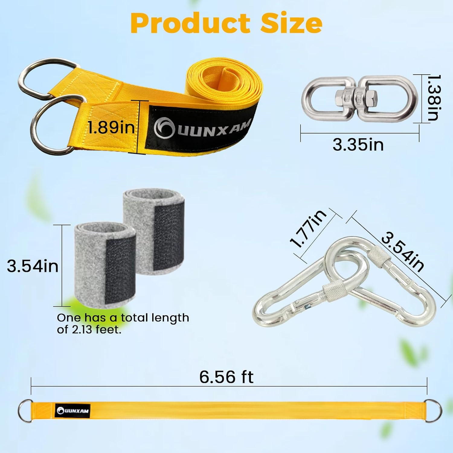 UUNXAM Tree Swing Straps, 2 Pack 6.56FT Tree Swing Hanging Straps Kit, 5000Lbs Capacity with Locking Carabiners & Tree Protectors, No Drill Installation for Swing and Hammock image number 1