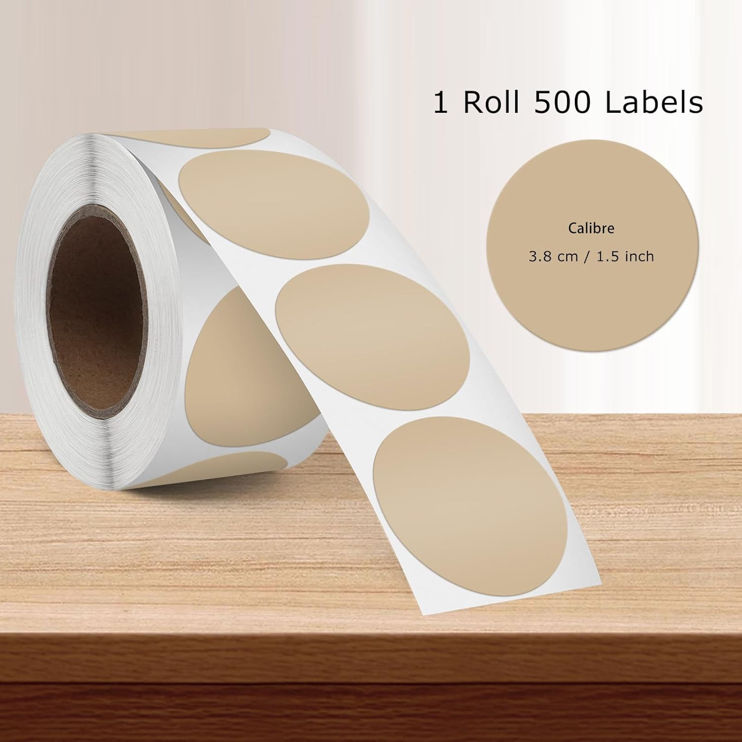 Khaki round Thermal Labels 1.5 Inches Circle Thermal Sticker Paper Self-Adhesive Waterproof Dot Stickers for Busineses & Warehouses 500 PCS per Roll image number 5