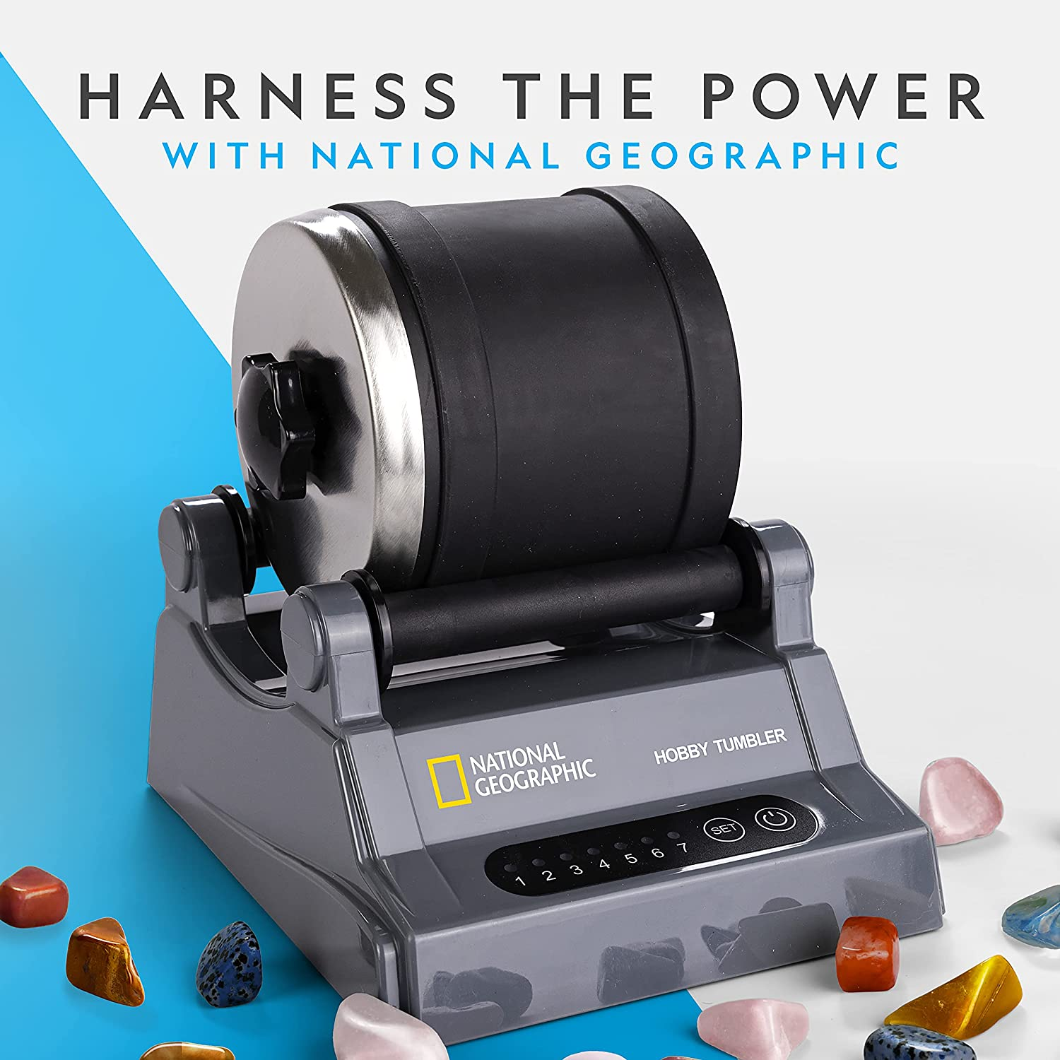 National Geographic Rock Tumbler Refill &ndash; Mega Madagascar Gemstone Pack, 3 Lb of Gemstones Including Rose Quartz, Jasper, Labradorite, & More, Tumbler Grit & Jewelry Settings