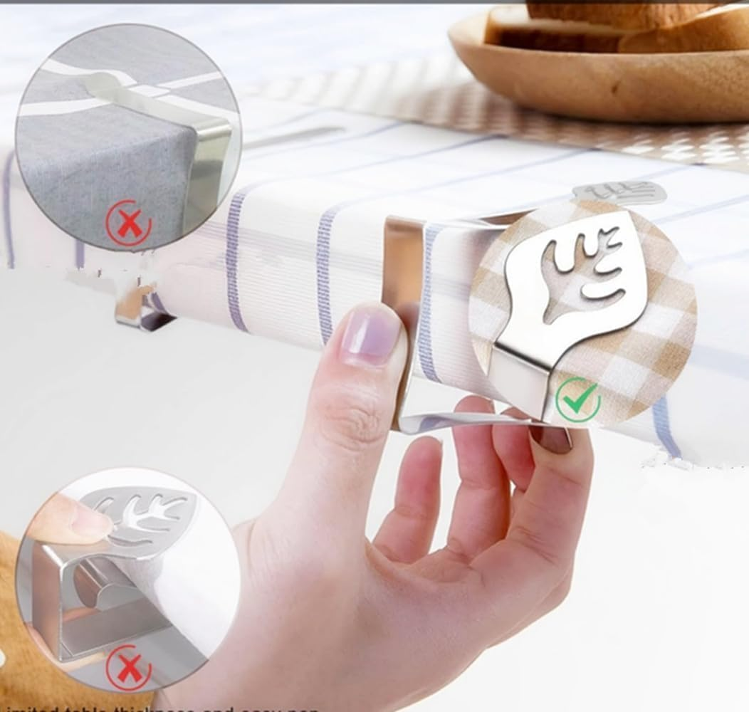 10PCS Stainless Steel Tablecloth Clips, Leaf Table, Outdoor Tablecloth, Thickened Table Clips, Family Wedding Picnic (Silver) image number 1