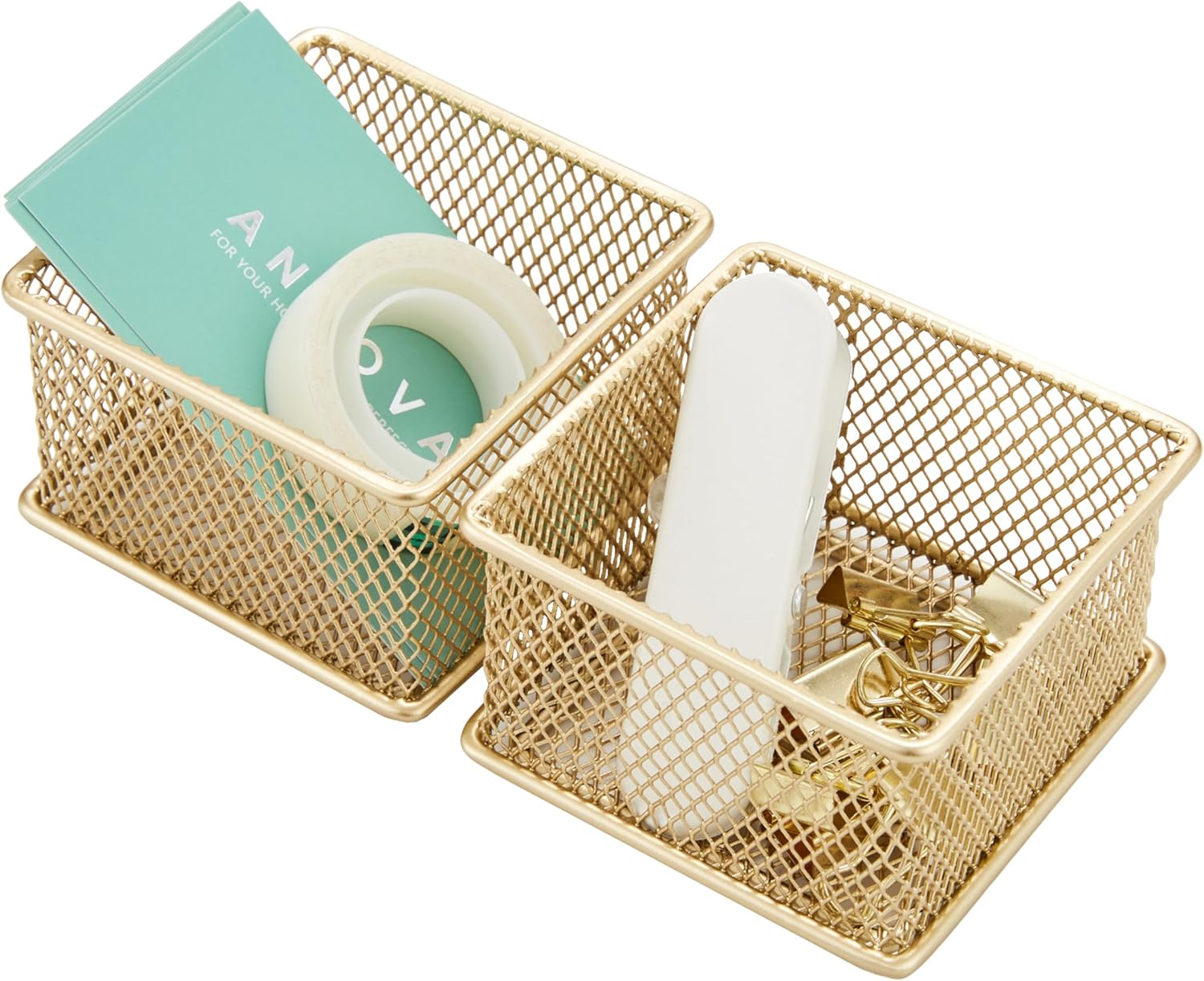 Annova Mesh Drawer Cabinet and Shelf Organizer Bins Storage Basket School Office Supply Holder Tray- Set of 2 (Black, 15X15X5 CM)