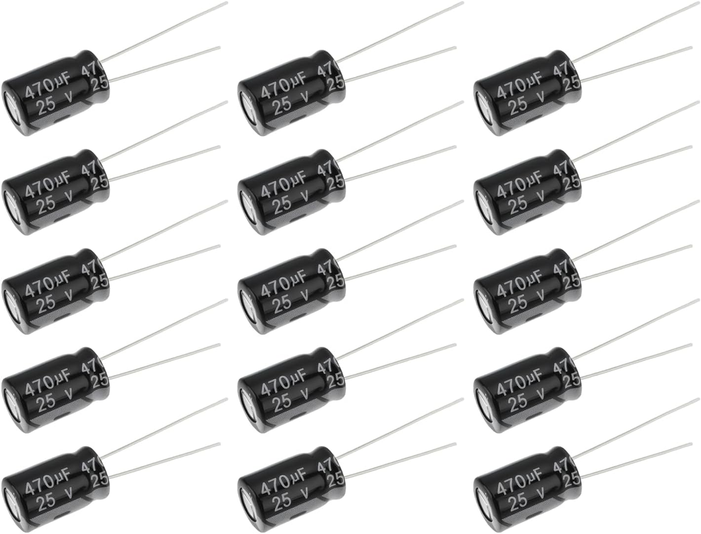 Be in Your Mind 50Pcs Electrolytic Capacitor Radial Leads Cylindrical Electrolytic Capacitor 25V 470Uf for Electronics Household Appliances 8X12Mm Black image number 2