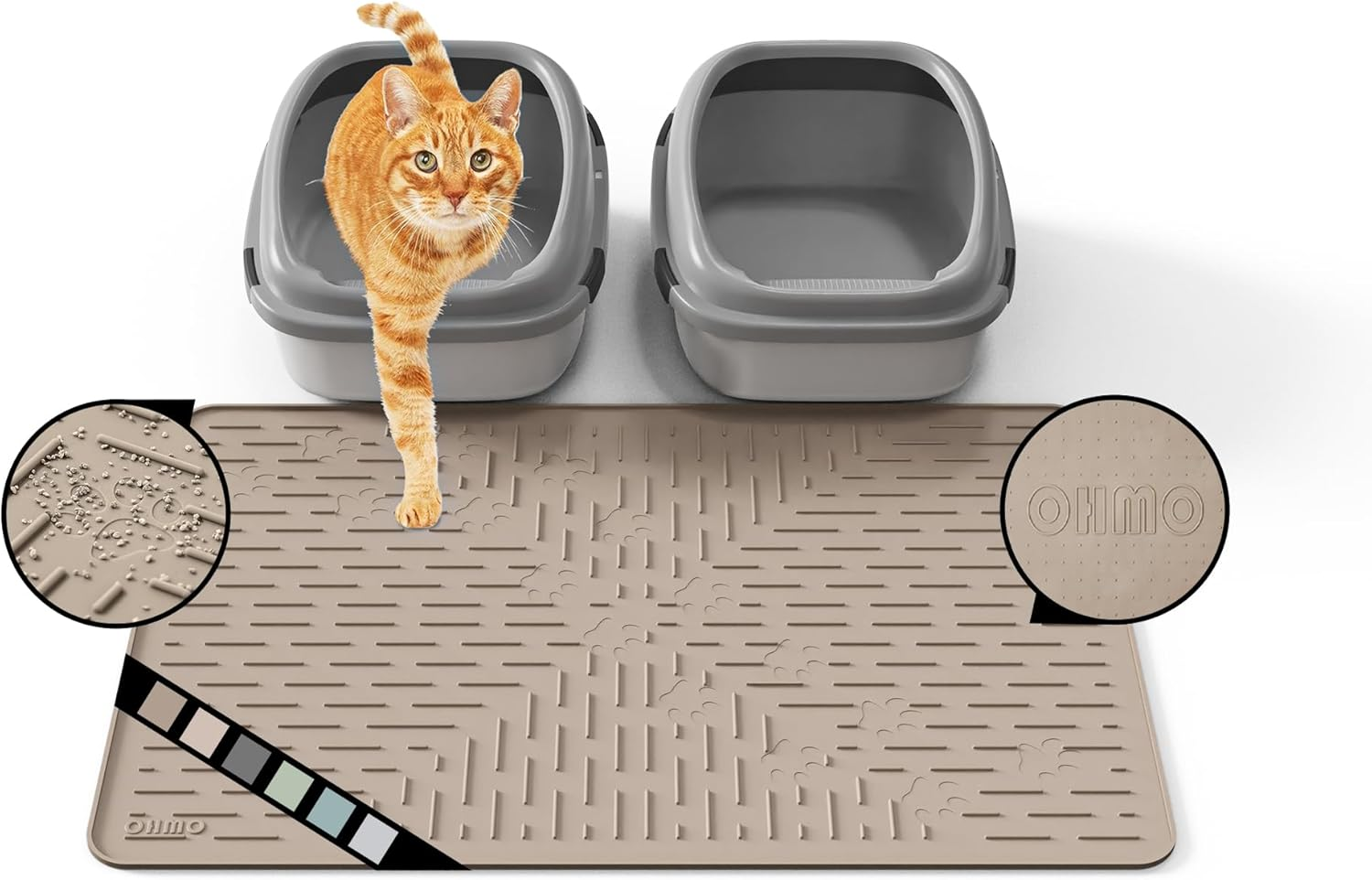 OHMO Cat Litter Tray Mat Made of Premium Silicone, 80 X 60 Cm, Large, Waterproof and Bpa-Free Cat Litter Mat, Easy to Clean Cat Mat