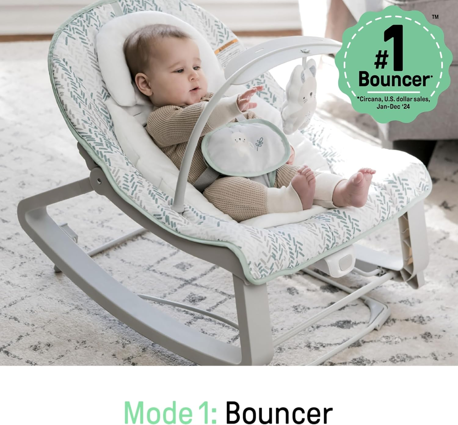 Ingenuity Keep Cozy 3-In-1 Grow with Me Vibrating Baby Bouncer Seat & Infant to Toddler Rocker - Spruce, Newborn and Up image number 1