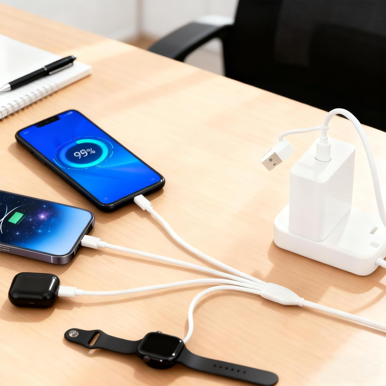 4 in 2 Multi Charging Cable, Fast Charger round Double Lightning Head Compatible with Apple Watch Charger,Iphone Charger USB C,Iphone 15 14 13 12 11 Lightning and USB C Models, Samsung Phone (White) image number 4