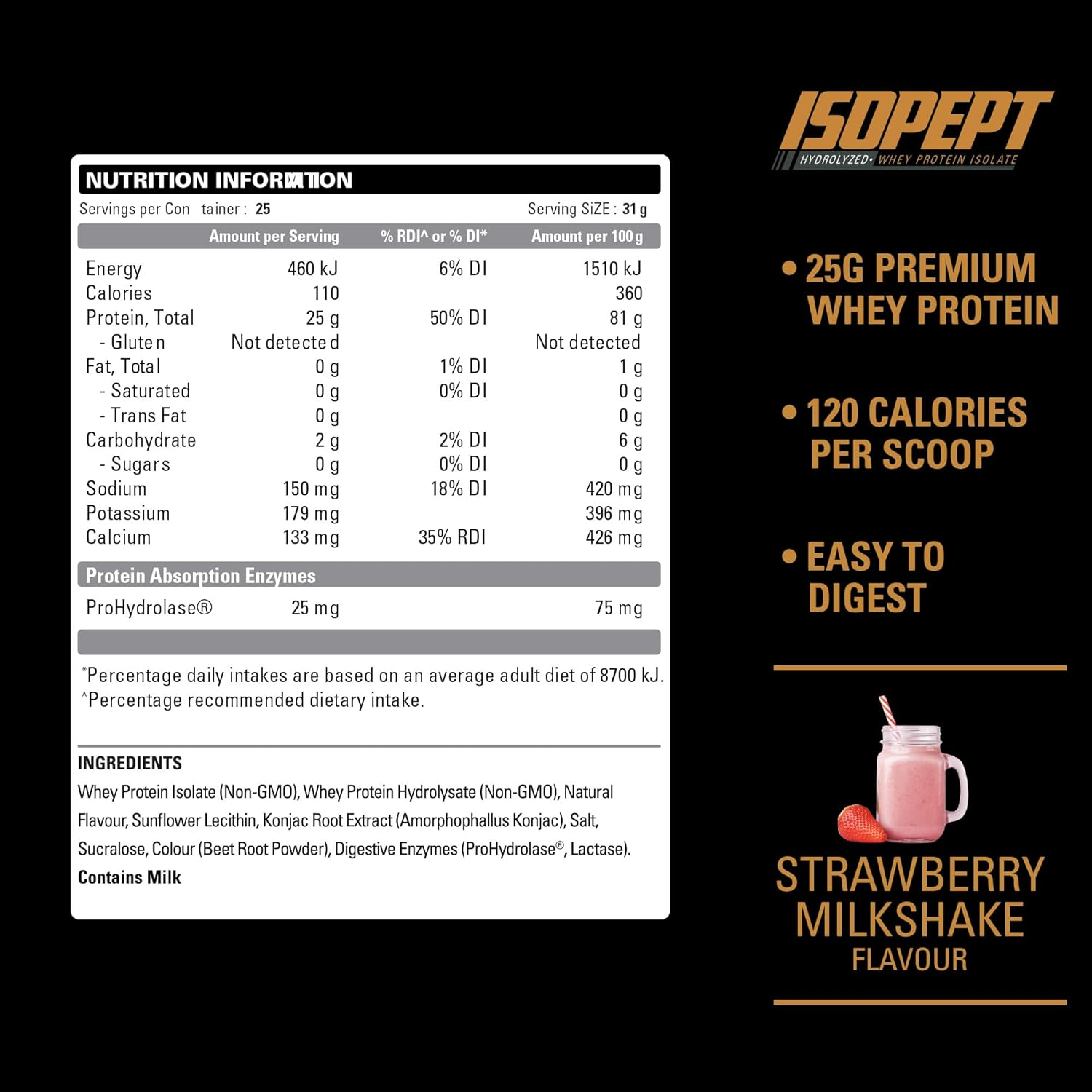 EHP Labs ISOPEPT Hydrolyzed Whey Protein Powder - 100% Whey Protein Isolate & Hydrolysate, 25G of Protein, Non-Gmo, Gluten Free, Fast Absorbing, Easy Digesting, 25 Serves (Strawberry Milkshake) image number 6
