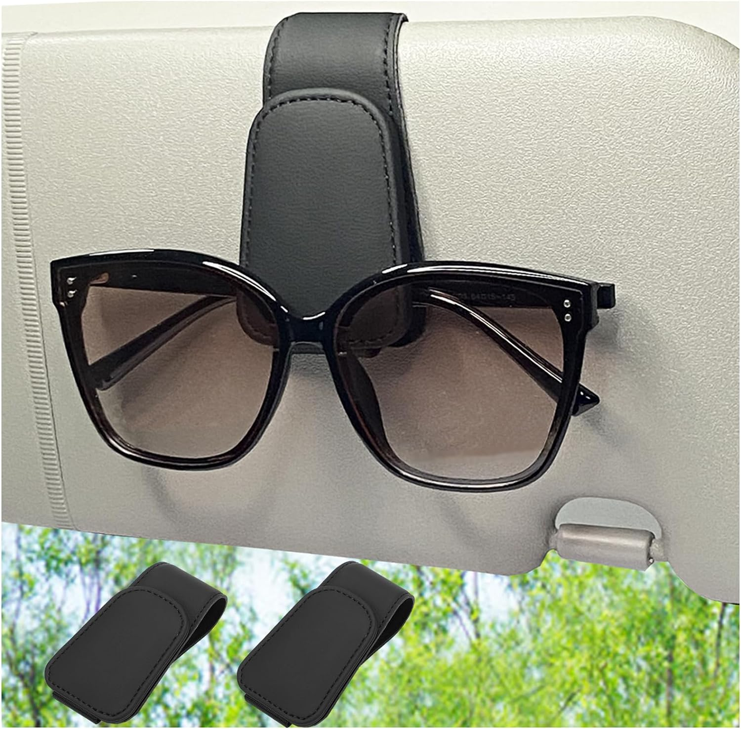 Magnetic Leather Sunglass Holder for Car, Sunglasses Clip for Car Visor, Auto Interior Accessories Universal for Different Size Eyeglasses(Pink)