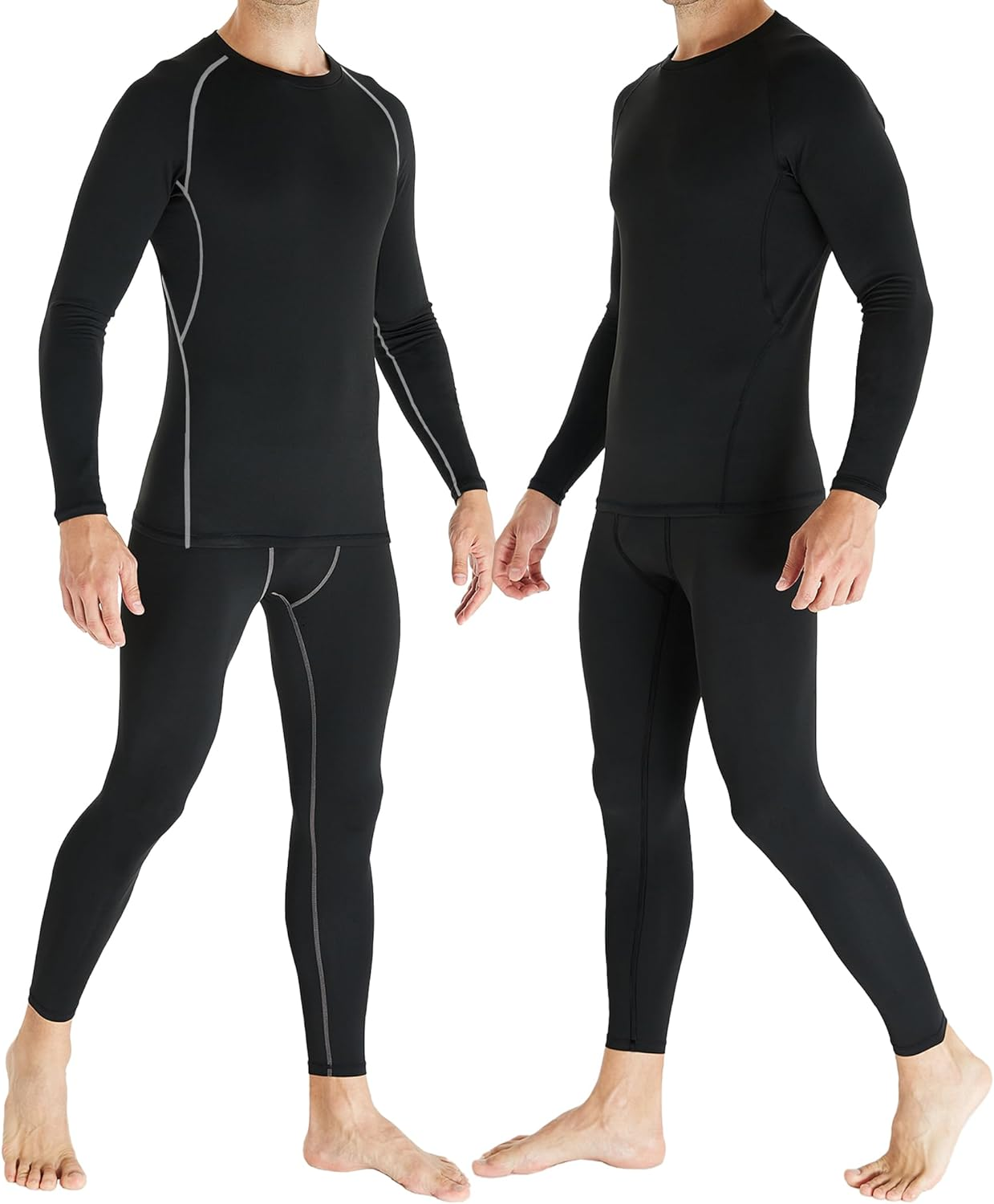 TELALEO 2 Set Mens Thermal Underwear Fleece Lined Long Johns 4 Pcs Base Layer Shirts Pant for Cold Winter Weather image number 2