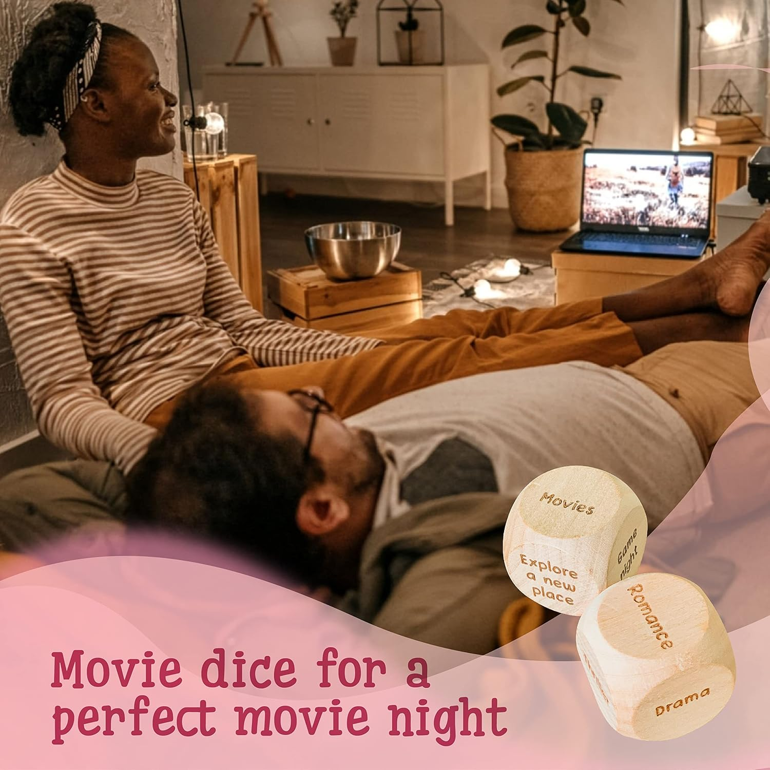 Stofinity Date Night Dice for Couples - Food Dice Game, Take Out Dice, Funny Anniversary Wooden Gifts for Him Her, What to Watch Decision for Movie Dice, Romantic Wood Couple Date Night Ideas image number 4