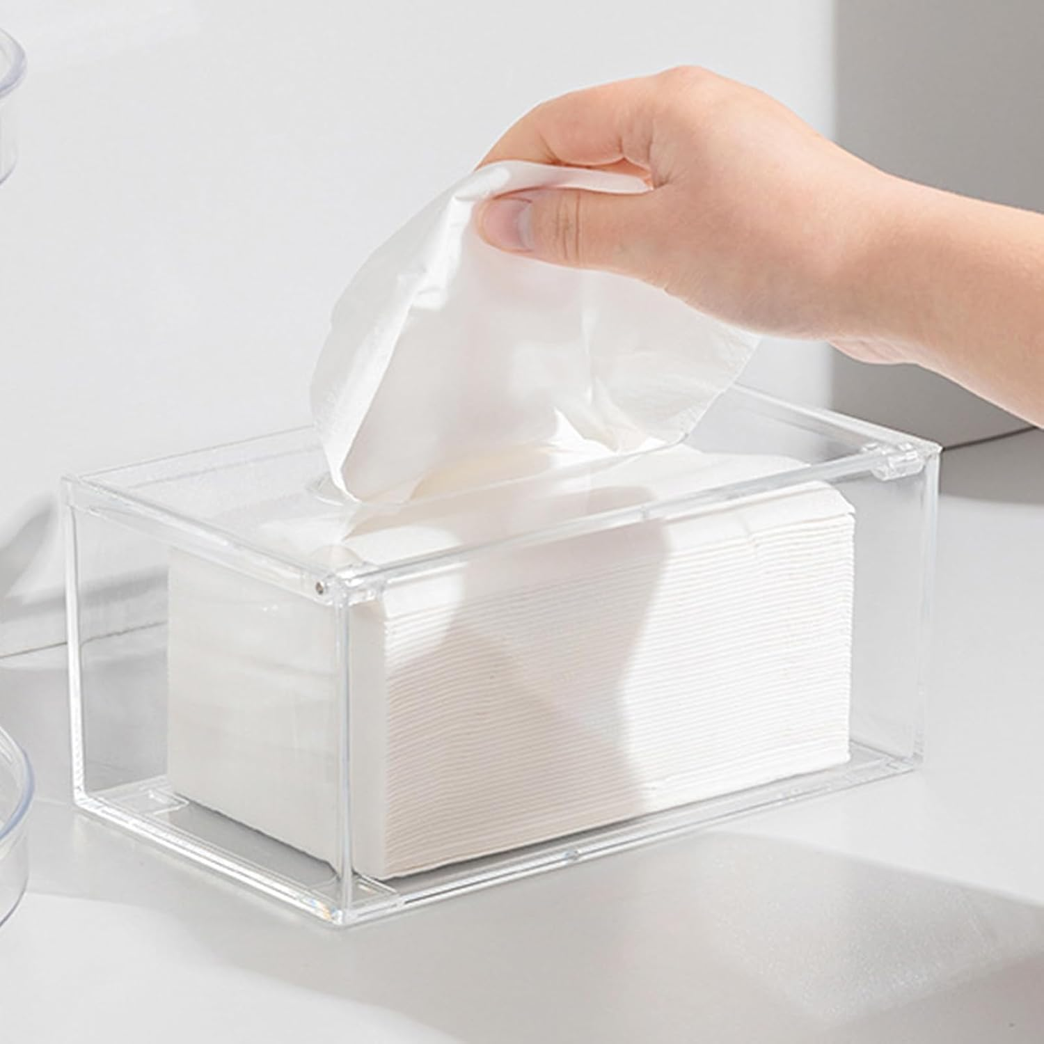Acrylic Transparent Tissue Box Cover Modern Holder Dispenser for Living Room Bedroom, Clear Rectangular Napkin Box for Home Restaurant image number 2
