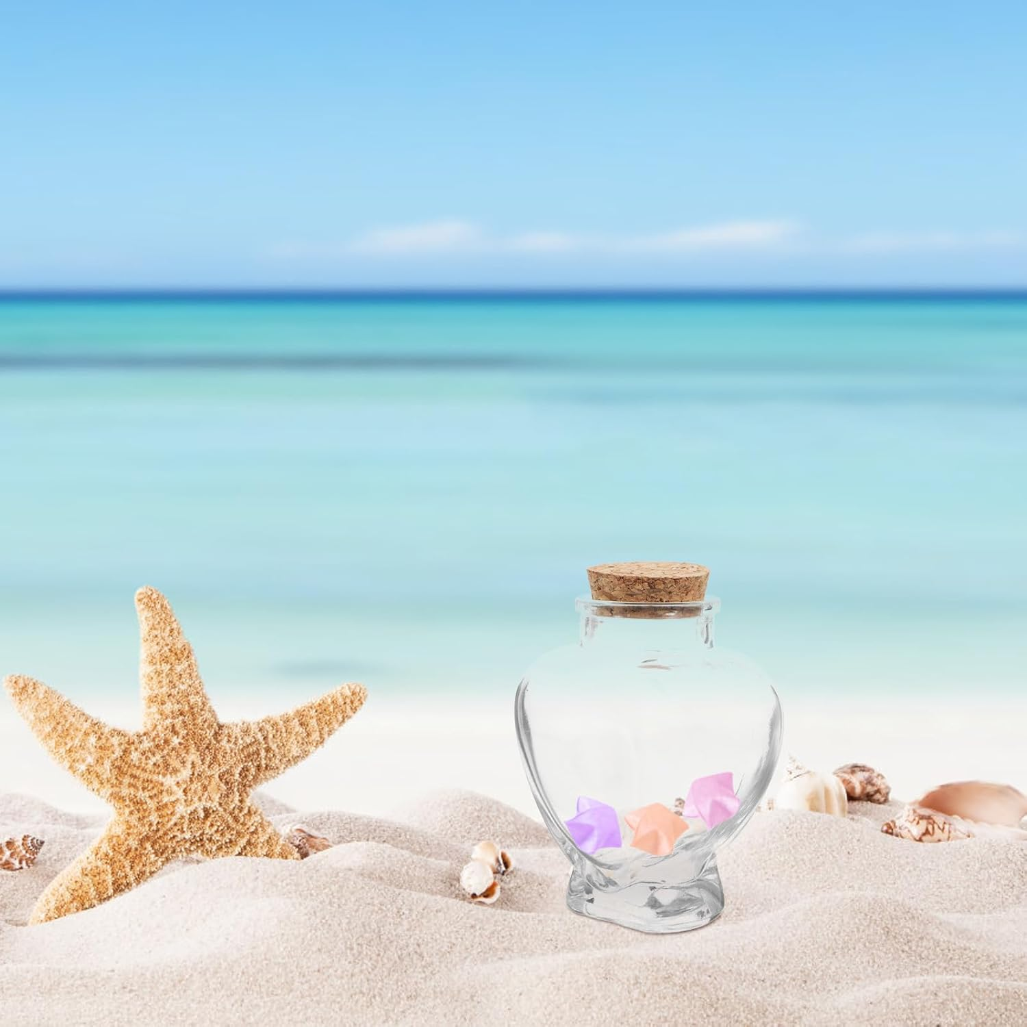 Cabilock 4Pcs Mini Glass Bottle Heart Shaped Glass Wish Bottles with Cork Lids, 5.6Oz Keepsake Jars for Wedding Favours, Honeymoon Sand Memory Jars, Assorted Colors, Ideal for Home Decor And