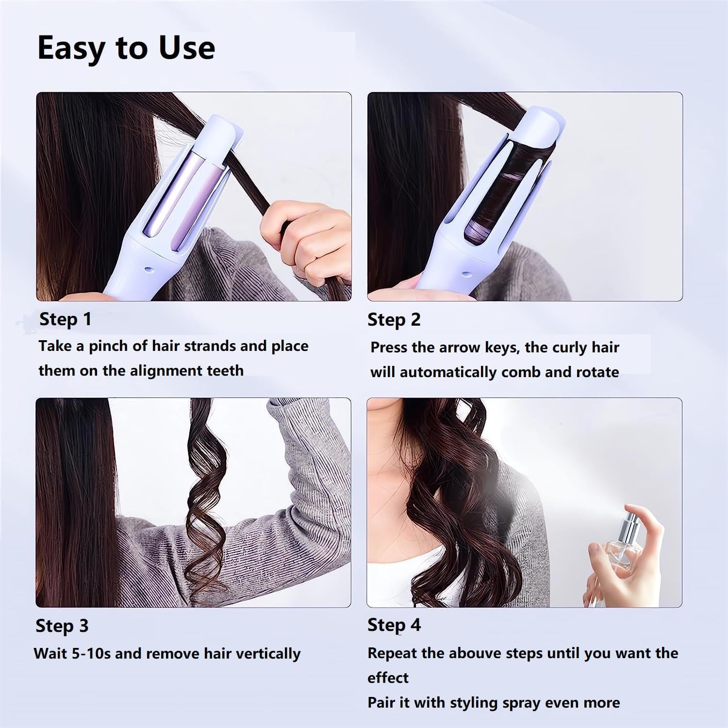 Auto Hair Curler, 32Mm Automatic Curling Iron with 3 Temperature & 3 Timer, Automatic Shut-Off, Anti-Scald, Anti-Tangle Rotating Curling Wand for Hair Styling (Purple) image number 4