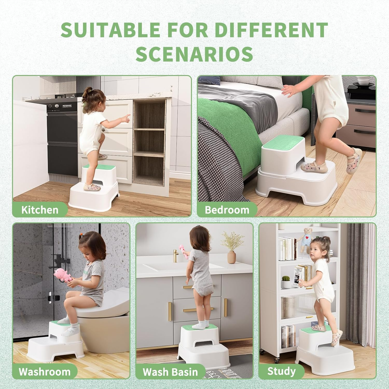 Mangohood Step Stools for Kids - Double up Toddlers Stool Multifunctional Toilet Stepping Stool for Kids Anti-Slip Step Stool for Bathroom Sink, Potty Training, Kitchen (Green-1Pack) image number 1