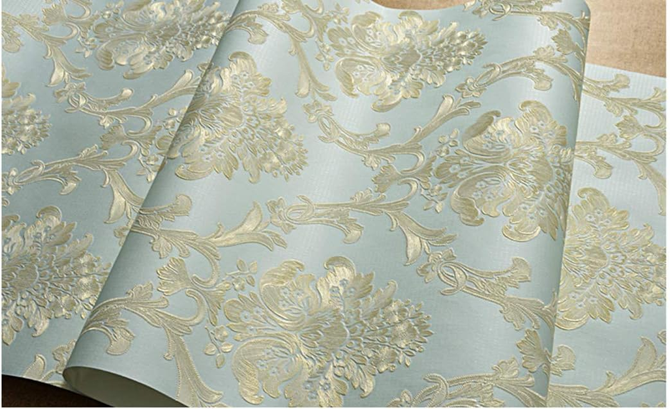 Victorian Damask Embossed Wallpaper Peel and Stick Wall Paper Mural for Bedroom Bathroom Living Room Home Decoration (Light Blue，53Cmx5M) image number 5
