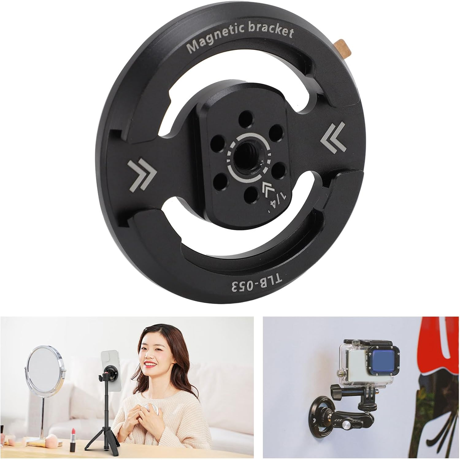 Magnetic Phone Tripod Mount Adapter with Metal Circle, Magnetic Phone Holder with 1/4In Screw Hole, for Tripod, Selfie Stick, Ballheads, for Video Recording image number 4