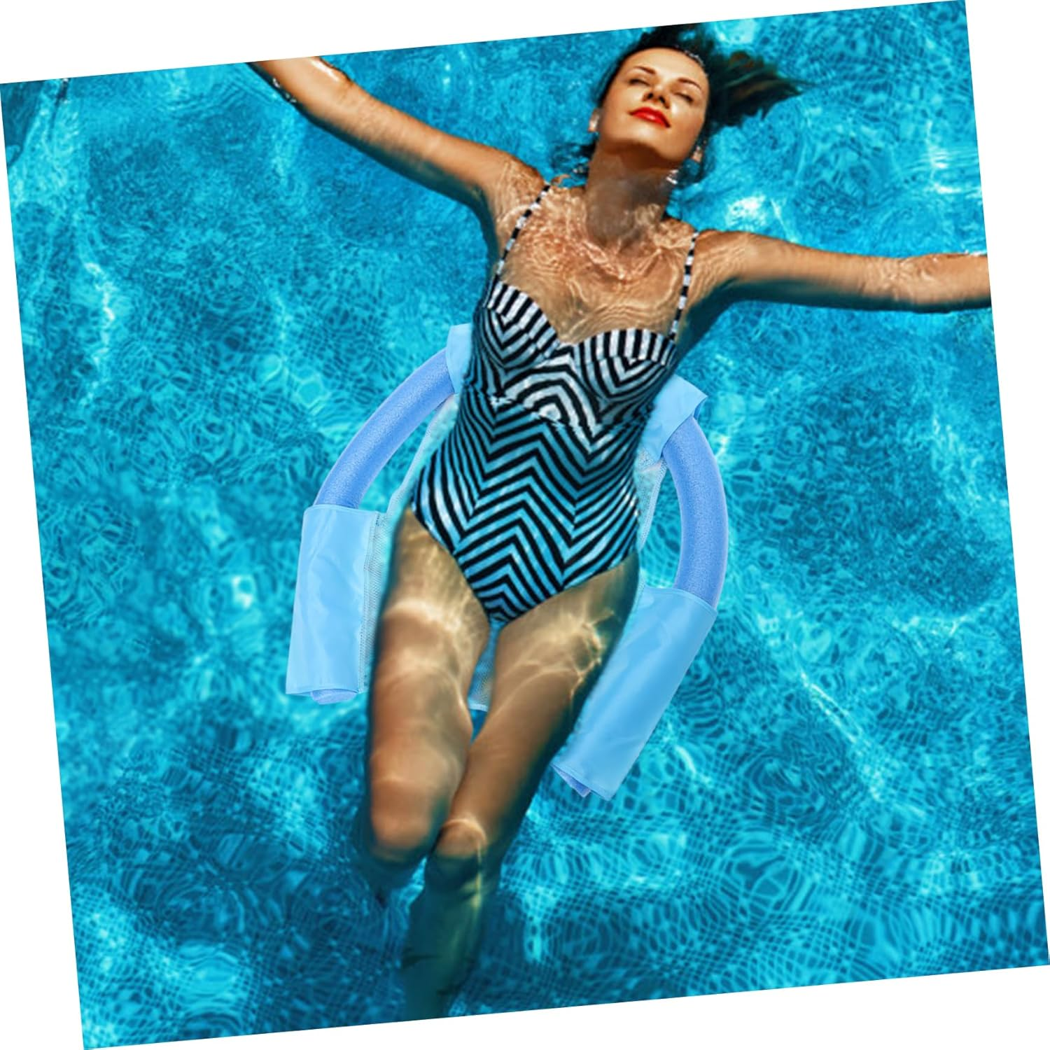 Vaguelly Swimming Floating Chair Net Pool Float for Adults and Children 6.5X150Cm Blue Water Hammock Mesh Sling Chair Noodle Sling Pool Float Swimming Accessories image number 6