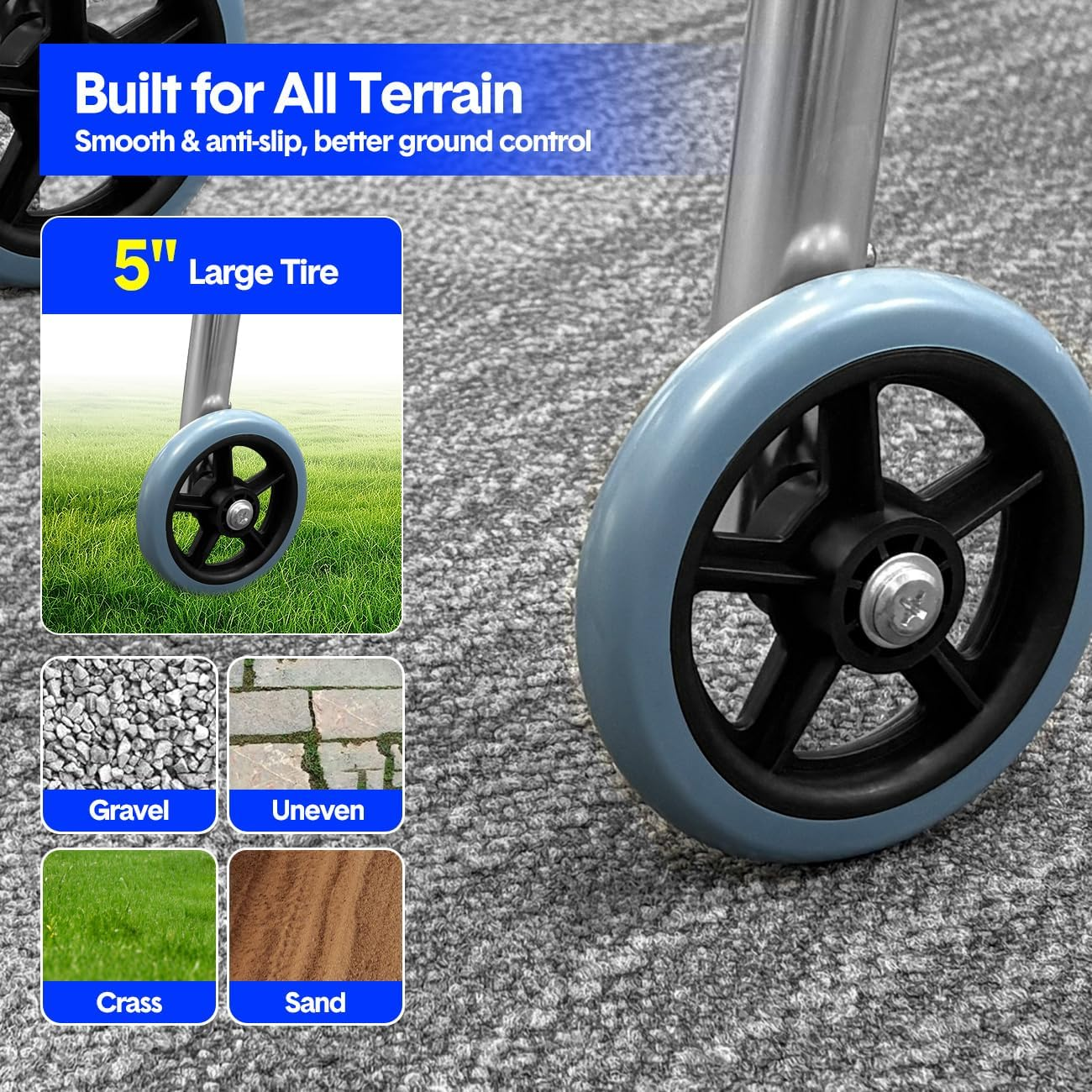 Lightweight Aluminum Folding Walking Frame for Seniors,Adjustable Height Mobility Walker with Anti-Skid Wheels for Adults, Elderly image number 5