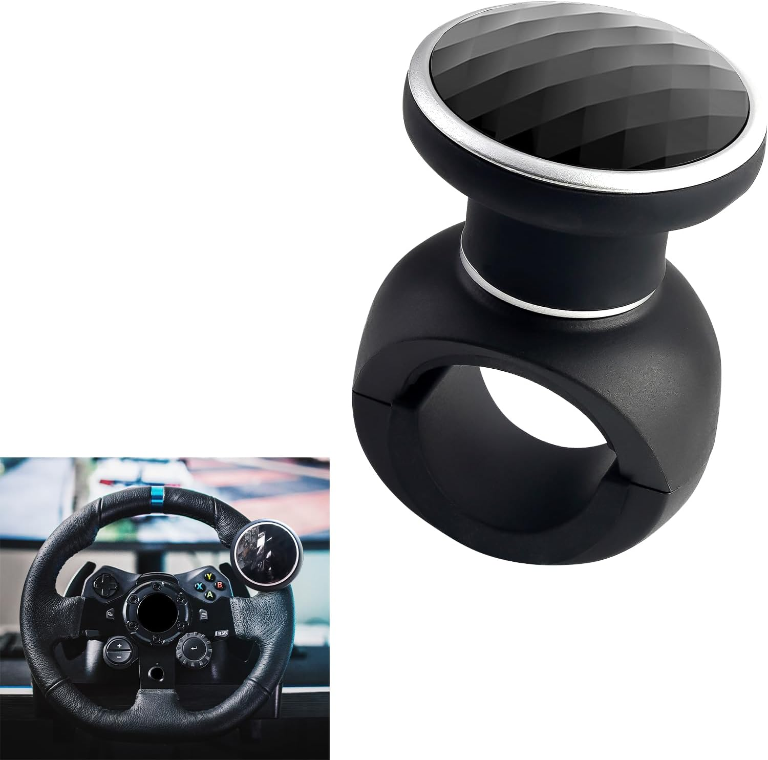YIBEICO Black Minimalist Steering Wheel Knob for LOGITECH G Series & THRUSTMASTER T Series, Suicide Knob, Plastic, 5 Cm Projection Distance image number 1