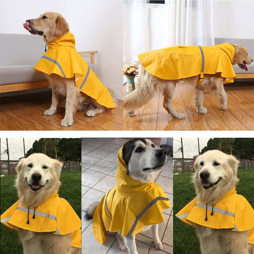 Hotumn Large Dog Raincoat Dog Waterproof Clothes Adjustable Pet Clothes Lightweight Rain Jacket Poncho Hoodies with Strip Reflective (XXL) image number 1