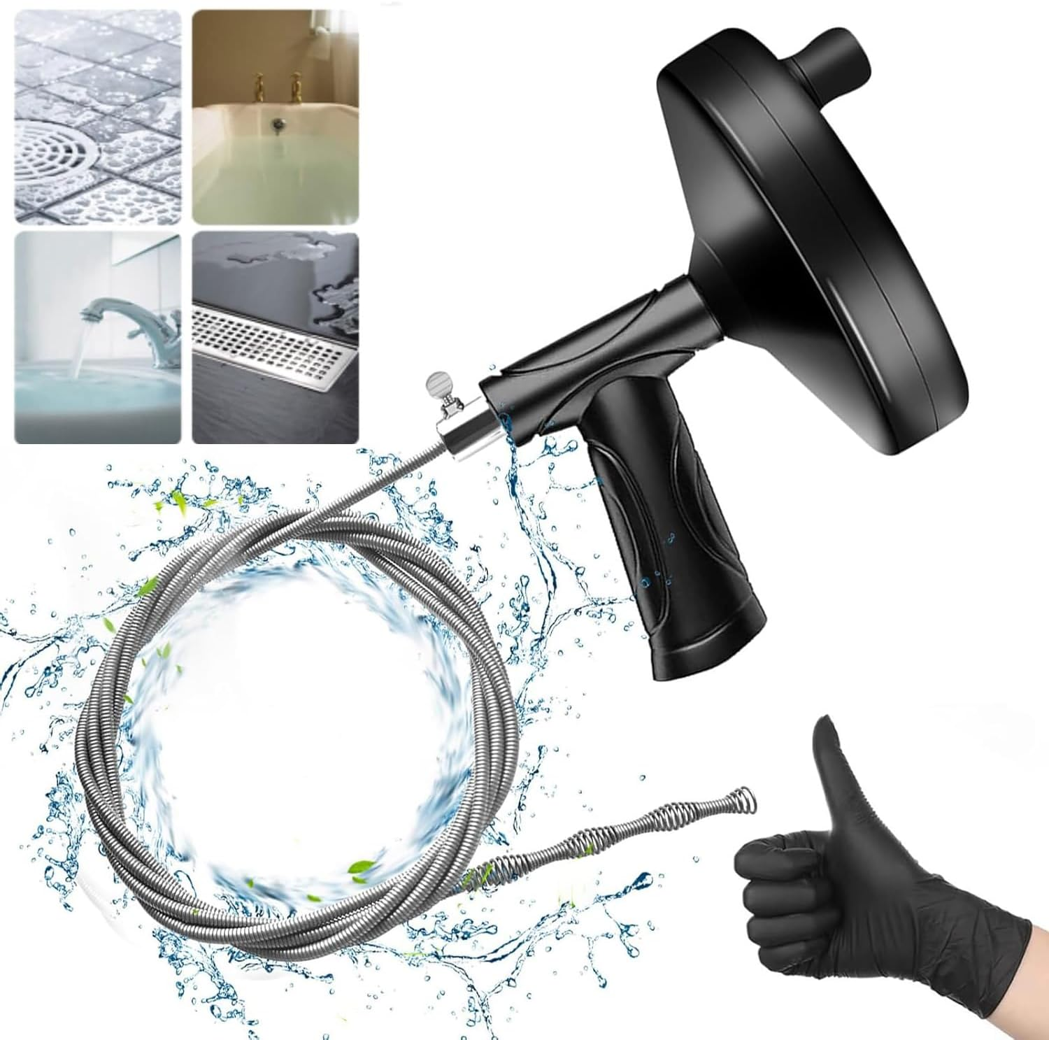 Drain Snake Auger 16.4Feet, Plumbing Snake Drain Hair Clog Removal Tool,Sink Unclogger Drain Cleaner Tool Heavy Duty Toilet Snake Auger, for Bathroom Kitchen Tub Shower Drain Clog Remover with Gloves image number 6