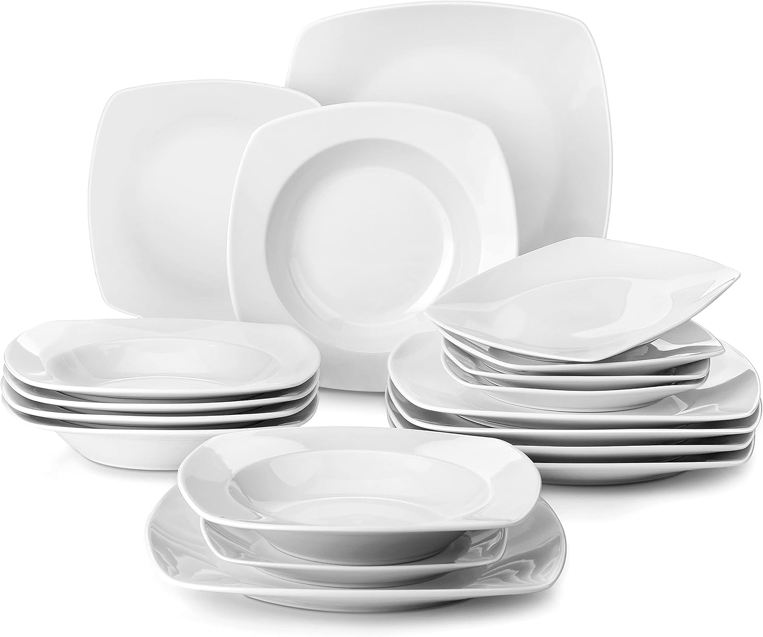 (6-Piece) - Malacasa, Series Julia, 9.5" Ivory White Square Porcelain Dinner Plate Set Christmas Flat Plate Set, Pack of 6 (23.5 23.5 2Cm)
