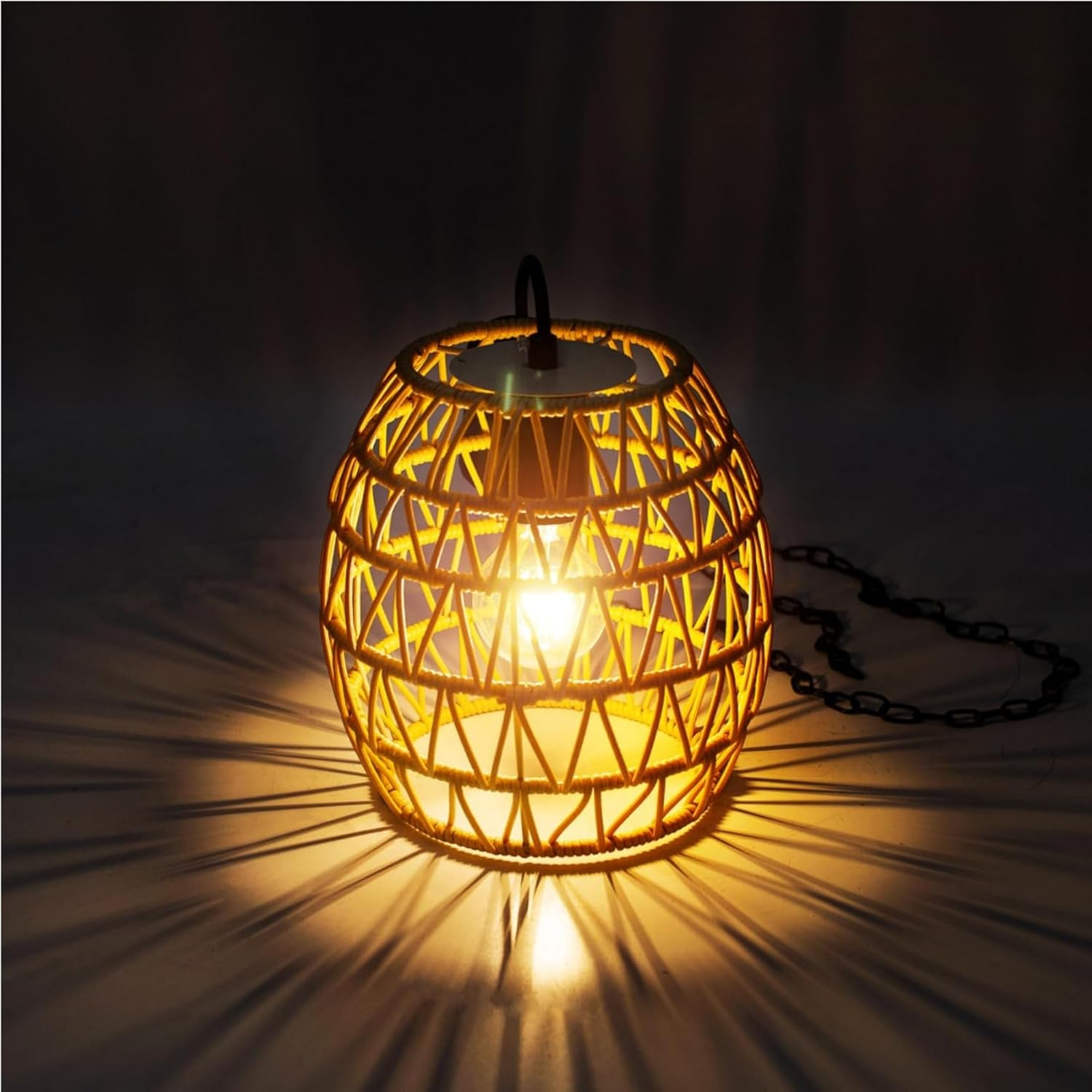 Outdoor Hanging Lamp with Battery, IP44 Waterproof Battery Pendant Light, 6 Hour Timer, Hanging Light Battery for Patio, Bar, Garden, Patio, Living Room, Bedroom, Boho Decoration image number 1