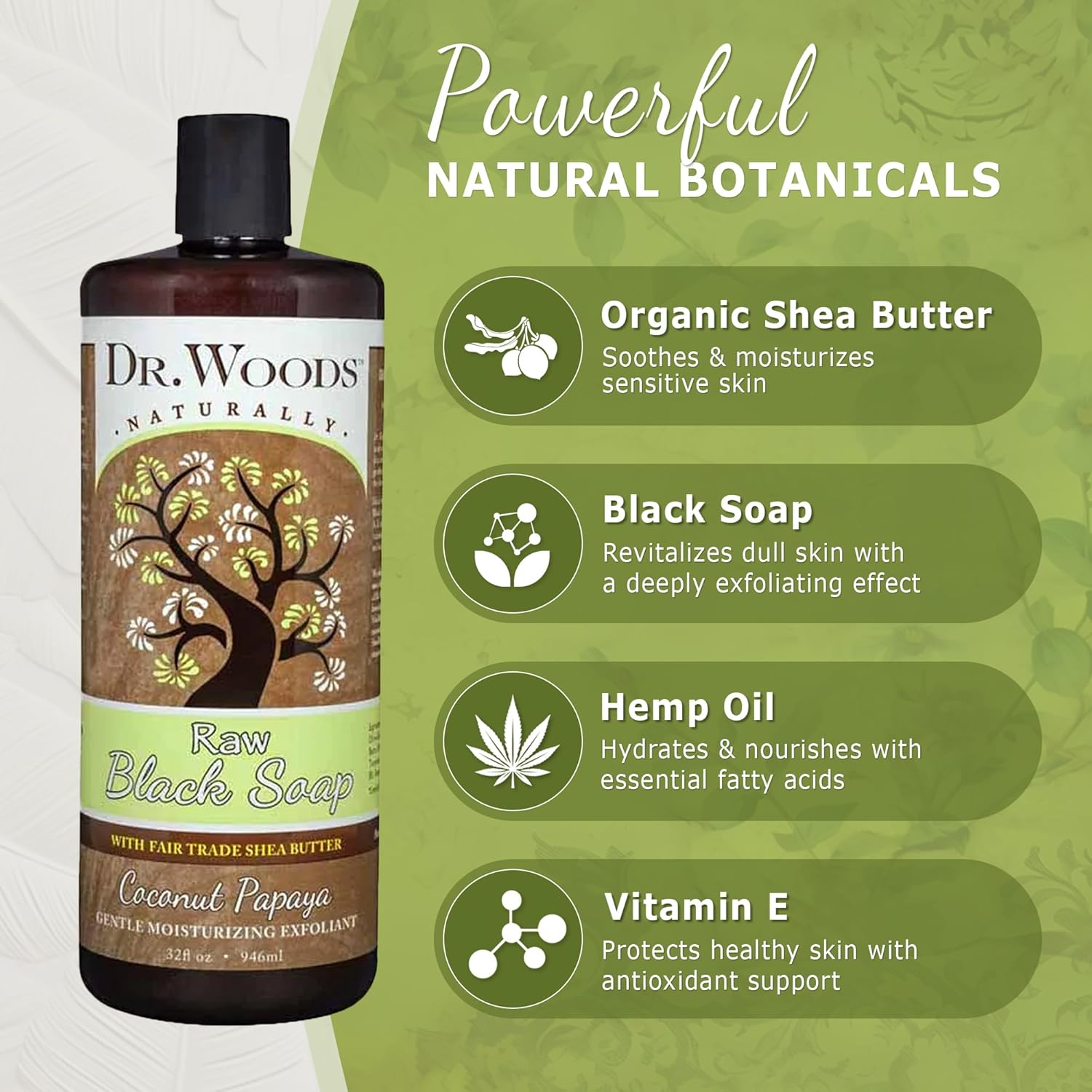 (240Ml) - Dr. Woods Raw Moisturising Black Coconut Papaya Soap with Organic Shea Butter, 240Ml image number 3