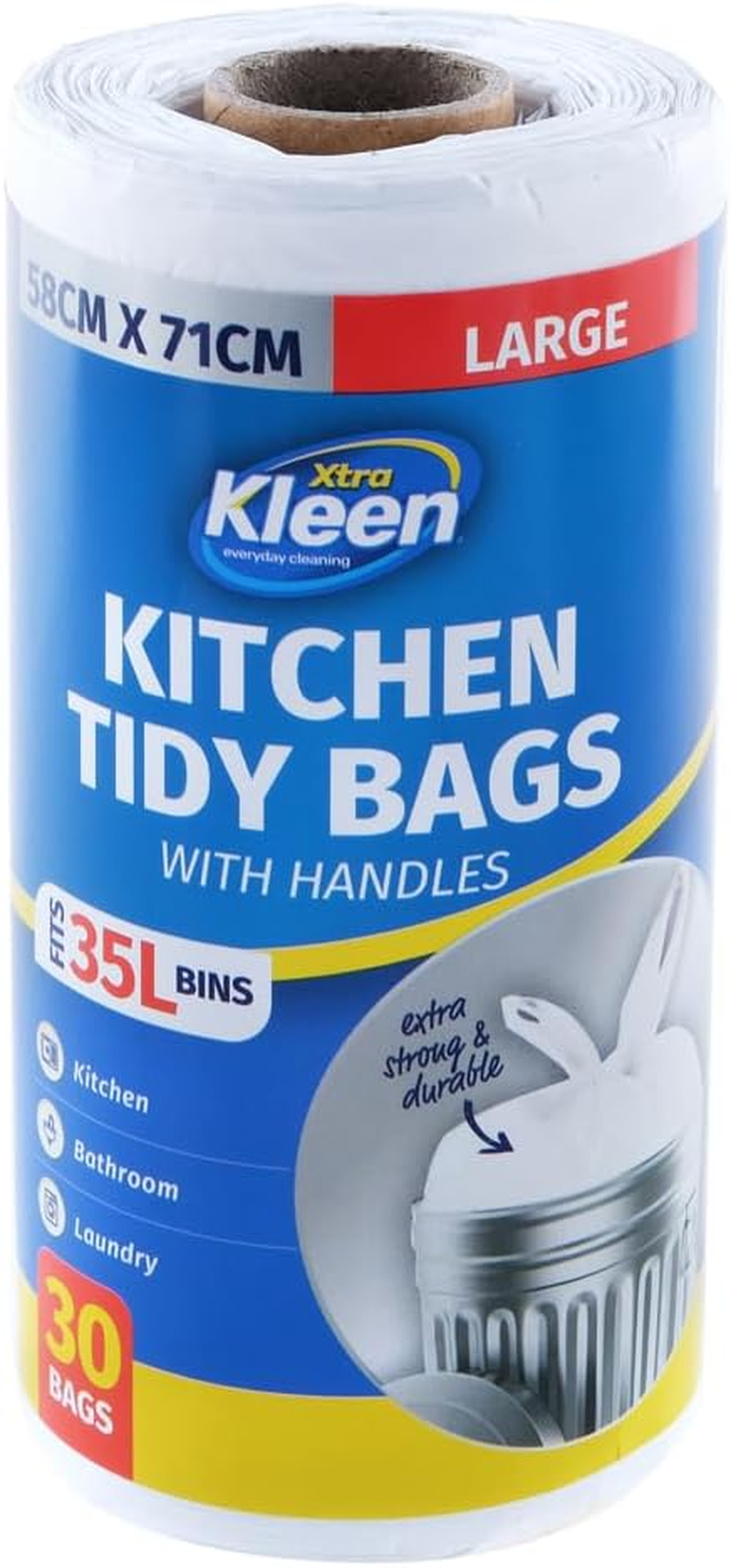 Xtra Kleen Bin Liner Kitchen Tidy Garbage Bag with Handle, White, Large, 35 Litre Capacity (Pack of 30) image number 5