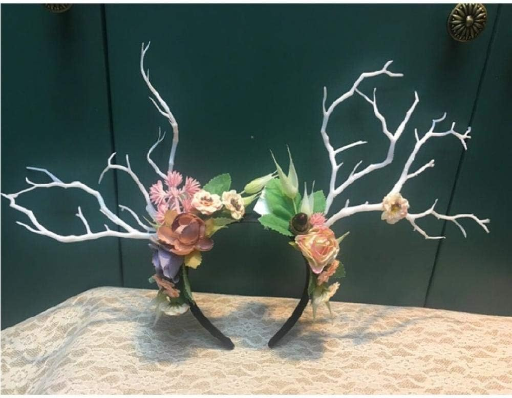 Christmas Hair Clips,Xmas Headbands Gifts,Hair Accessories Forest Department Christmas Photo Headdress Branch Fawn Hairband Super Fairy Flower Berry Elk Hairpin Exaggerated Catwalk-Khaki image number 3