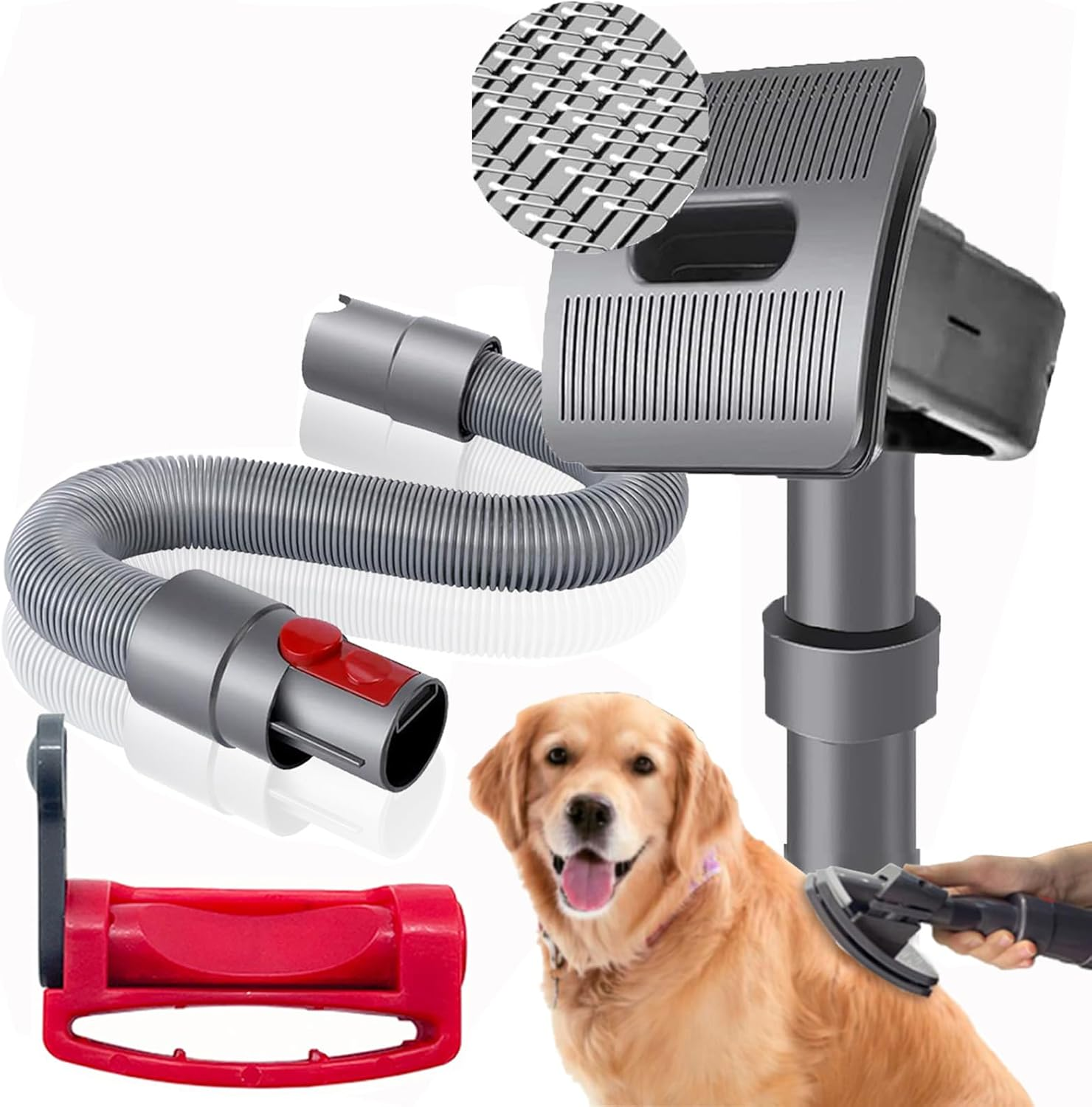 Groom Tool Attachments Brush with Trigger Lock & 24In Extension Vacuum Hose,Pet Dog Grooming Brush Compatible with Dyson V7 V8 V10 V11 V12 V15 Vacuum-4Pcs image number 3