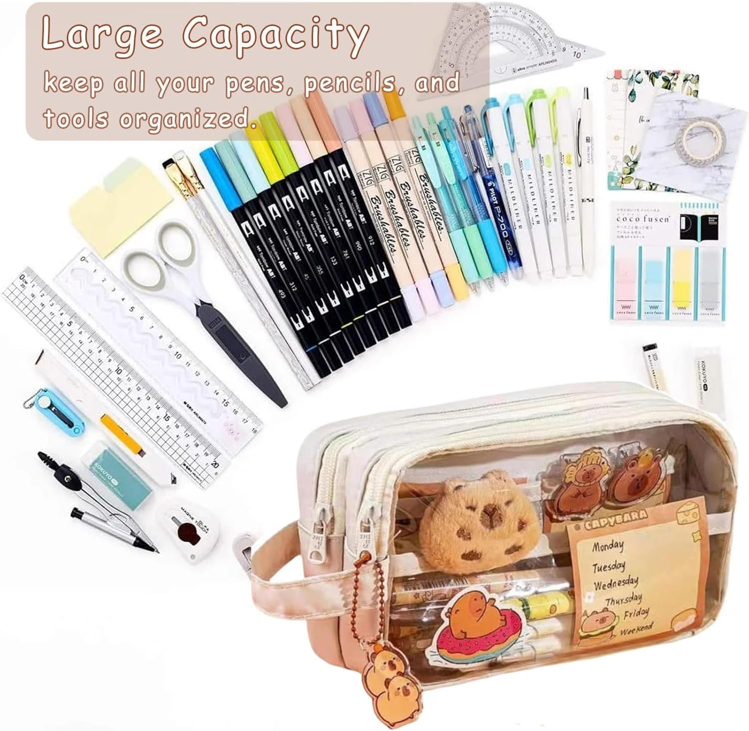 Capybara Pencil Case Cute Clear Pencil Case,1Pc Large Capacity Capybara Pencil Pouch image number 4