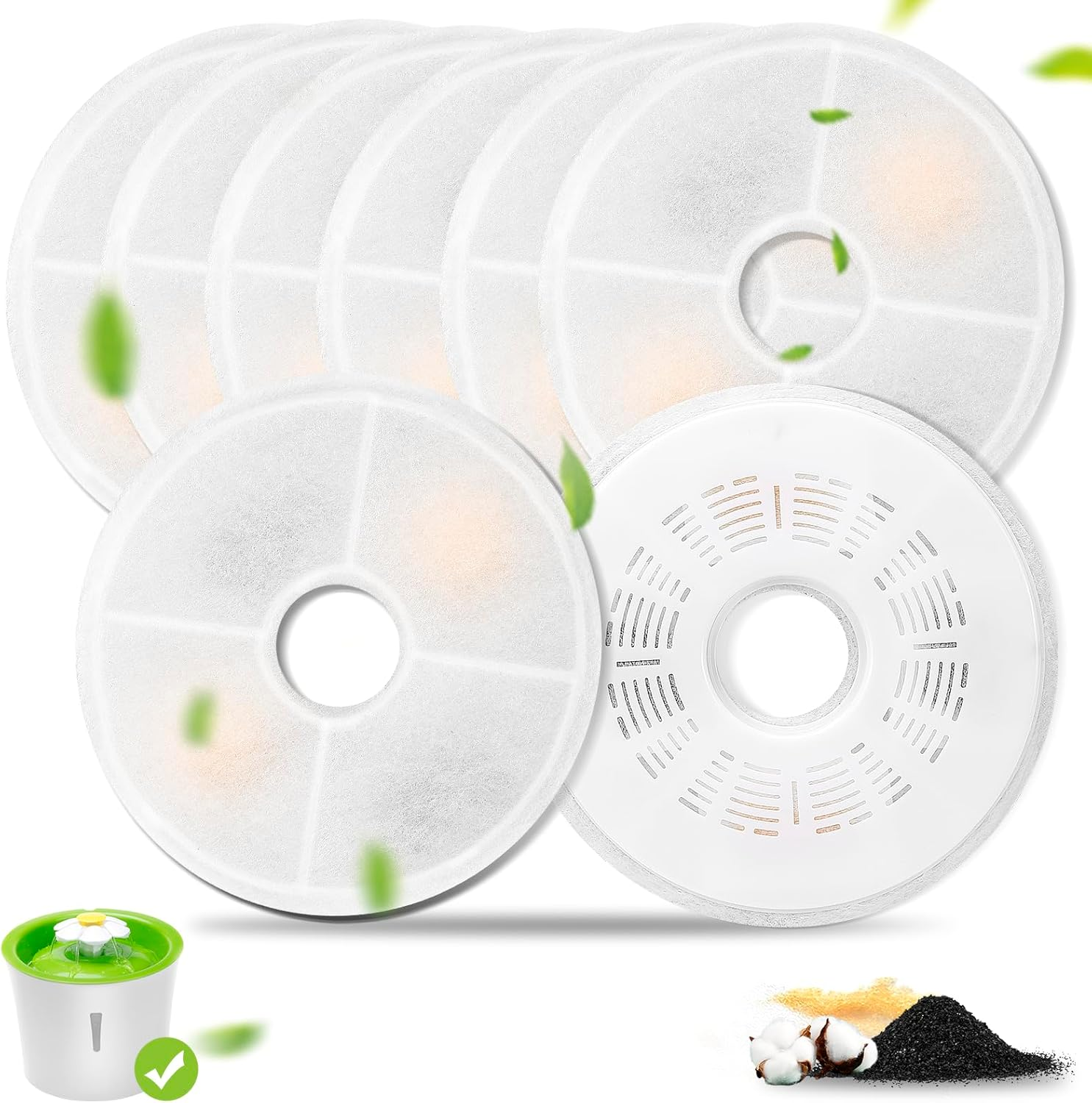 Pack of 8 Cat Fountain Filter, Replacement Filter for Cat Water Fountain Filter, Cat Fountain Filter and Activated Carbon Ion Exchange Resin for Cats and Dogs for 3 L Flower Drinking Fountain for Cats