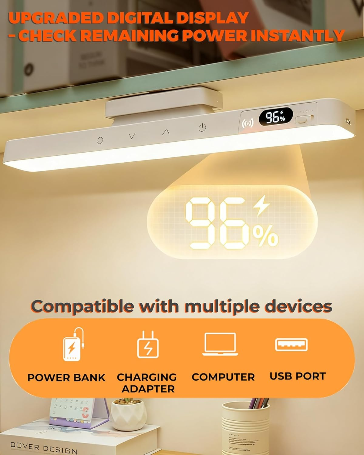 EKOWEE 6W Dimmable Mirror Light, under Cabinet Lighting, 5 Colors & Brightness Dimming, 2000Mah Rechargeable Magnetic Light Bar, Stick on Touch Light for Cabinet,Kitchen,Closet,Bedside,Desk
