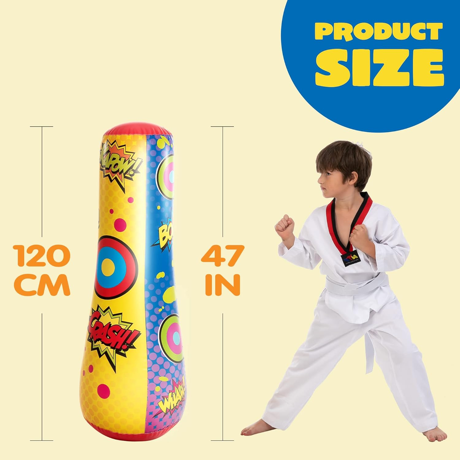 Inflatable Bopper, 47 Inches Kids Punching Bag with Bounce-Back Action, Double-Sided Inflatable Punching Bag for Kids (1 Pack)