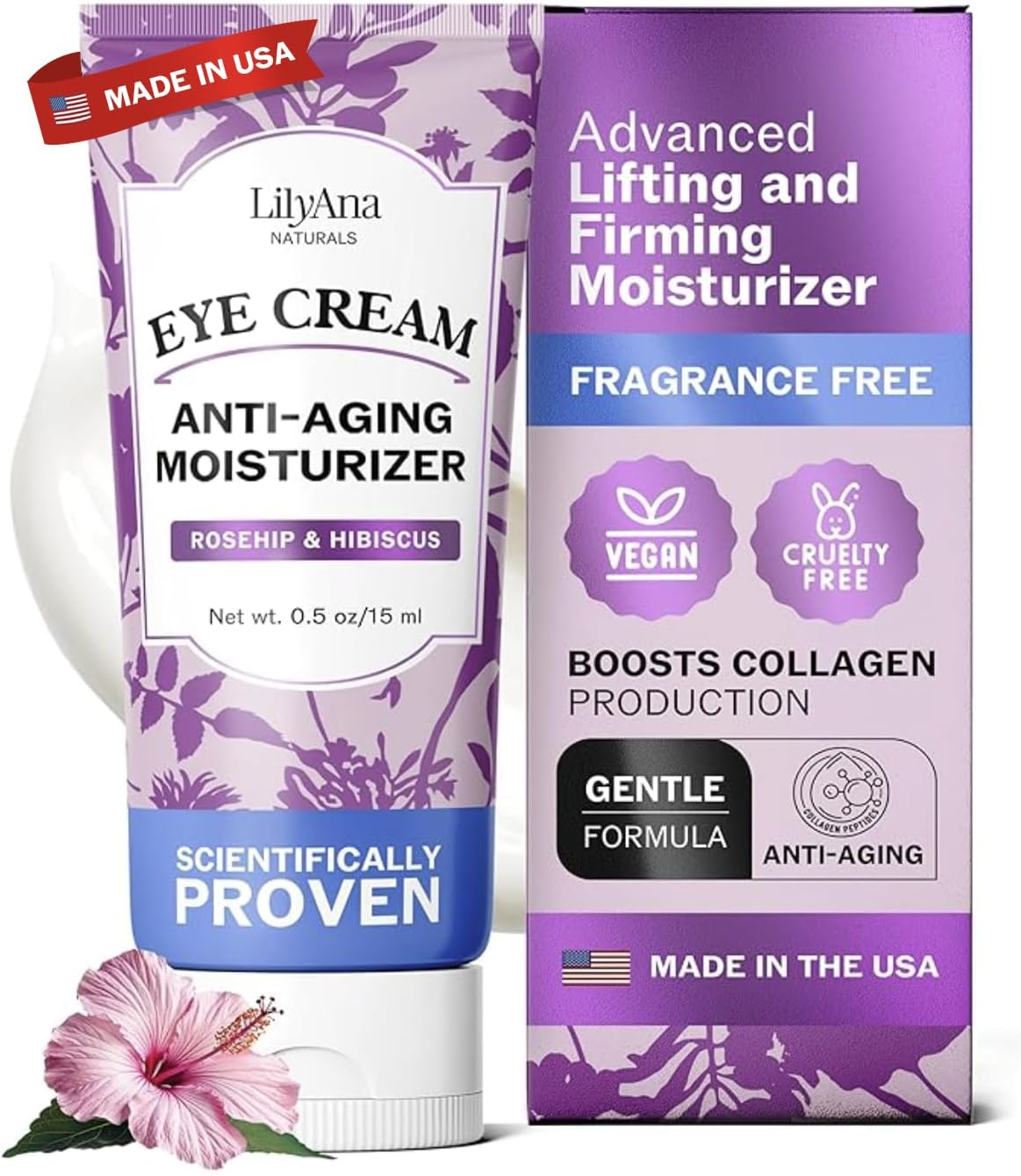 (15Ml (Pack of 1)) - Lilyana Naturals Eye Cream - Eye Cream for Dark Circles and Puffiness, under Eye Cream, anti Ageing Eye Cream Reduce Fine Lines and Wrinkles, Rosehip and Hibiscus Botanicals - 15Ml image number 1