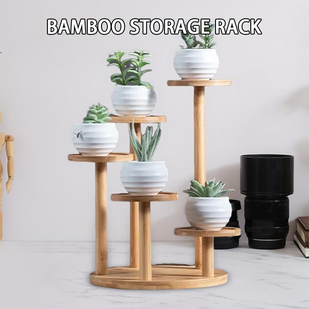 5-Tier Wooden Plant Stand &ndash; Tall round Bamboo & Wood Shelf Rack for Indoor/Outdoor Use, Multi-Tier Desktop Plant Holder for Living Room, Balcony, Patio, Garden, Office Decoration image number 2