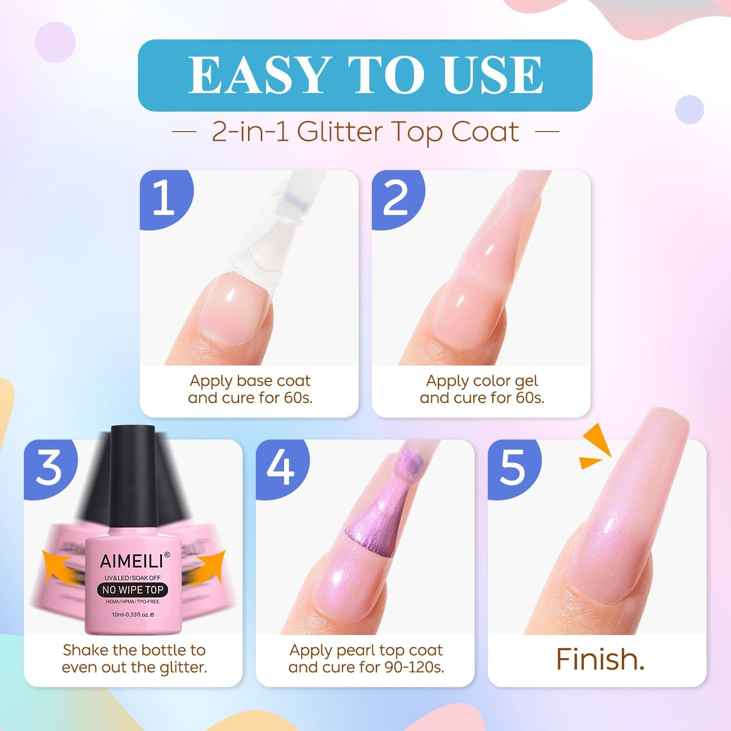 AIMEILI Pearl Top Coat Gel Nail Polish, Shimmer Mermaid Nail Gel Soak off U V Gel Polish 10Ml 03 - Em26345_Bkt003 image number 6