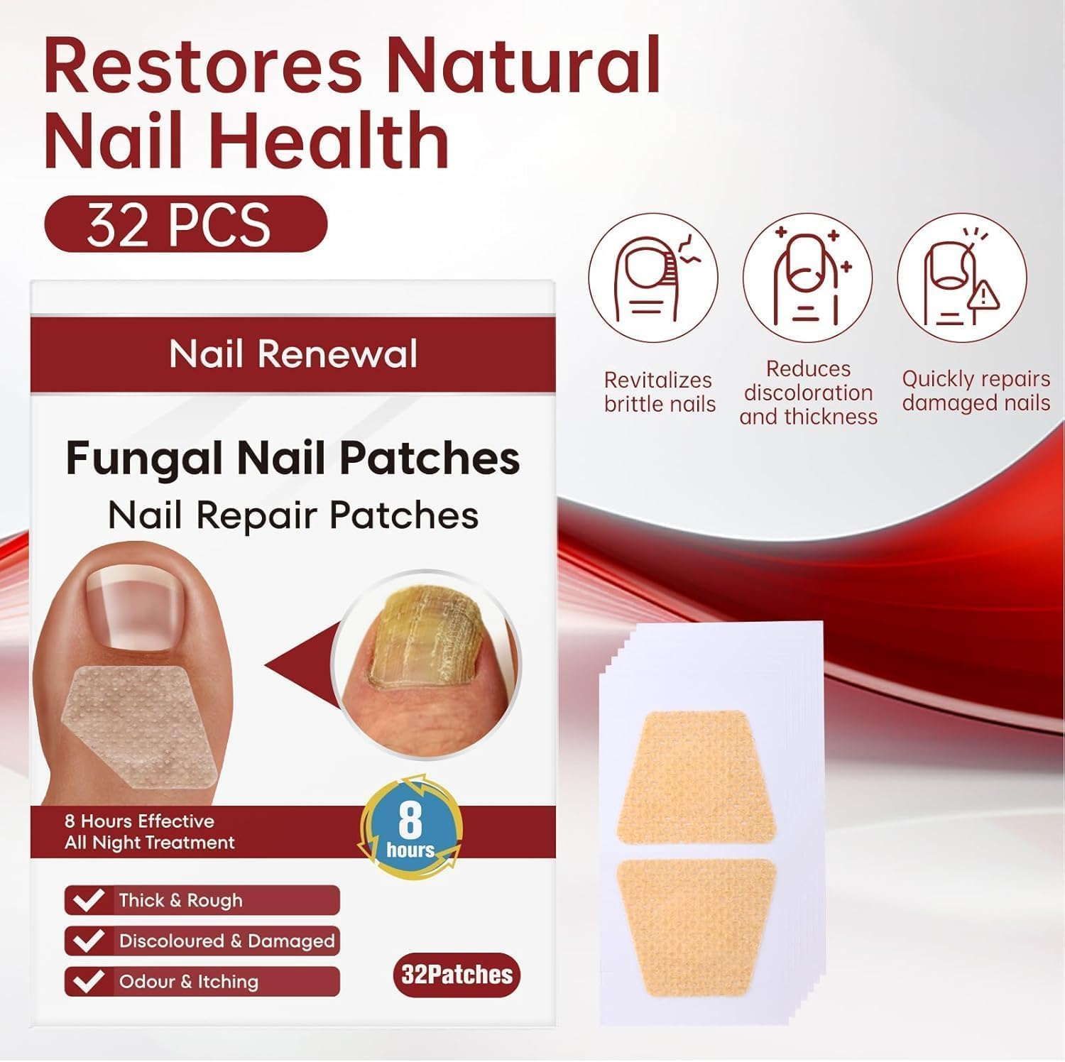 32PCS Fungal Nail Patches,Toe Nail Fungus Treatment, Nail Fungal Patches for Toenail,Nail Fungus Treatment,Yellow Toenail Patch for Fungi Nail,Nail Fungus Plasters, Active Nail Repair & Care image number 6