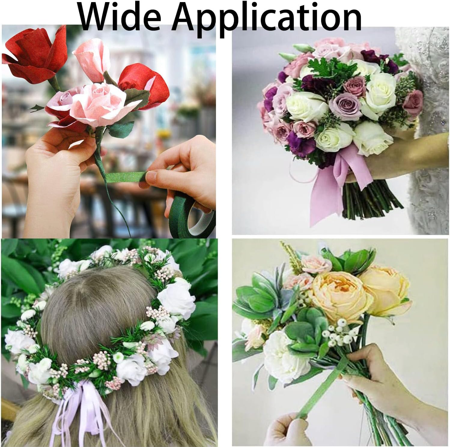 4-Rolls Bouquet Stem Wrapping Tape,4 Pieces of Floral Tape Different Shades of Green,For Stem Wrap DIY Floral Crafts, Wedding Bouquet(30 Yards) image number 4