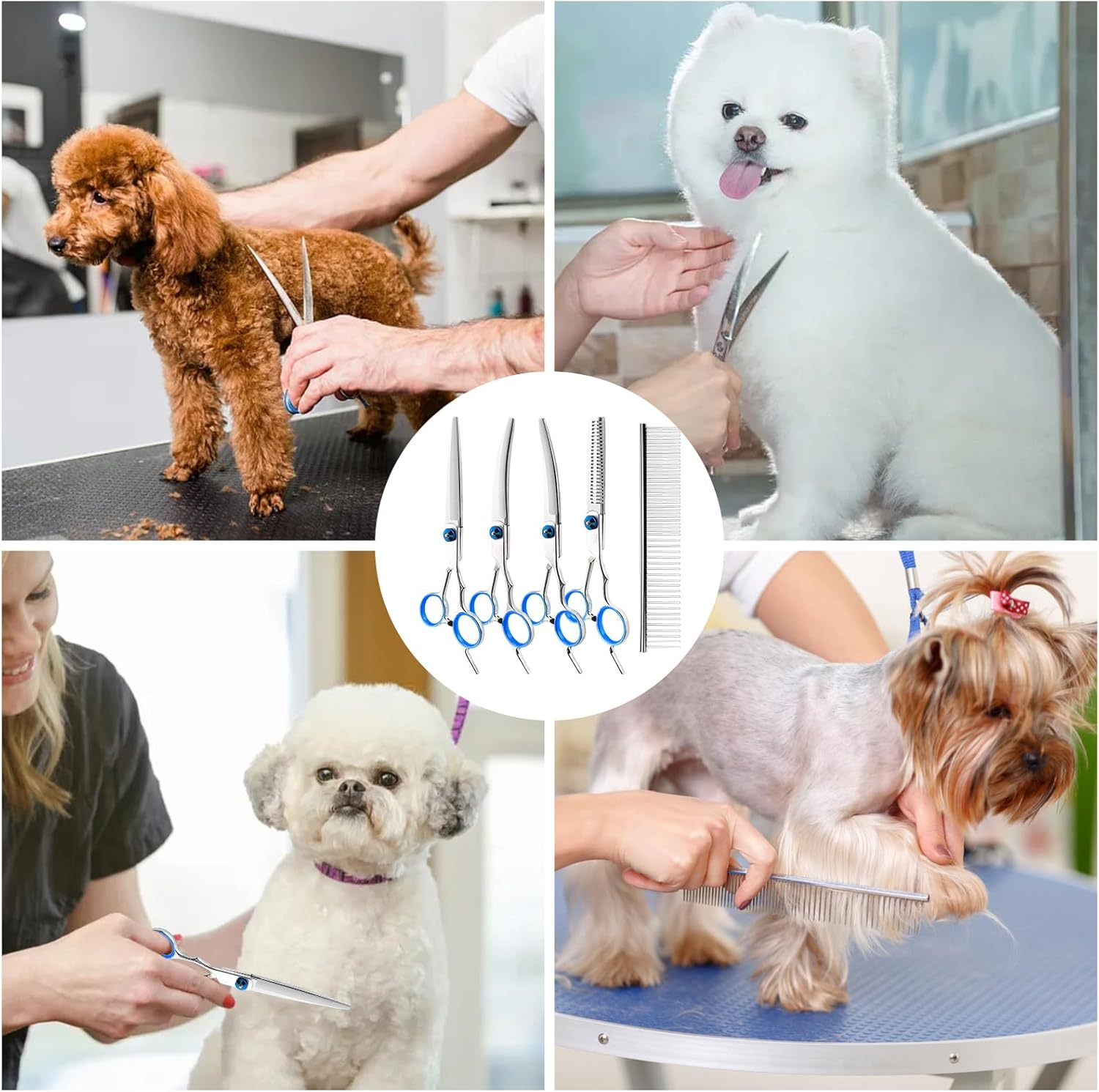 Dog Scissors, 5-In-1 Dog Scissors Set, Dog Shears, Curved, Stainless Steel Dog Grooming Set, with Steel Comb and Leather Case for Dogs, Cats, Pets image number 5