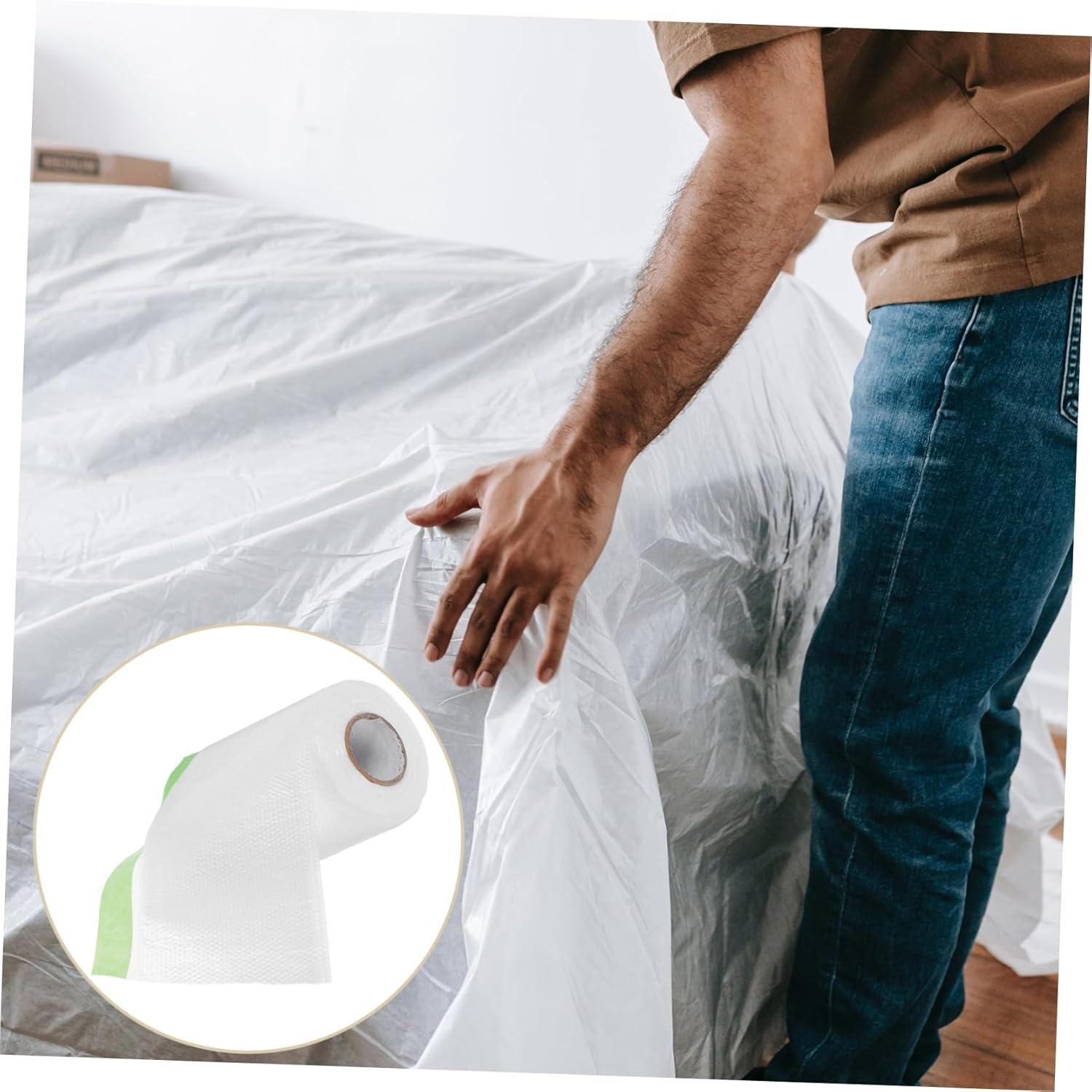 Hohopeti Masking Film for Painting Plastic Drop Cloth Automotive Masking Tape Wide Range of Uses Non-Damaging Adhesive Easy to Clean Reusable image number 1