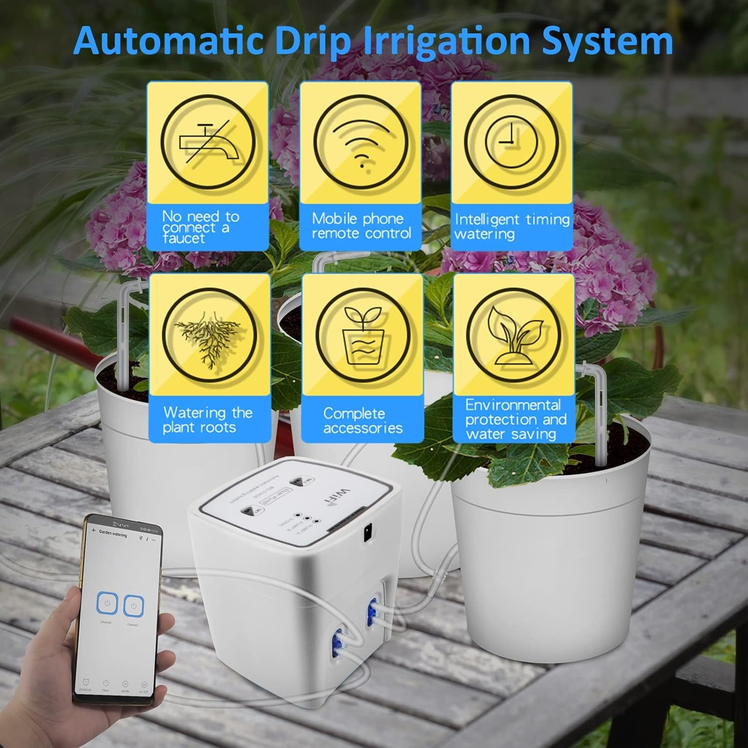 Remote Control Wifi Drip Irrigation Kit, Avvikro Automatic Watering System for Potted Plants up to 20, Plant Waterer Devices with Auto/Manual/Delay Watering Mode via APP