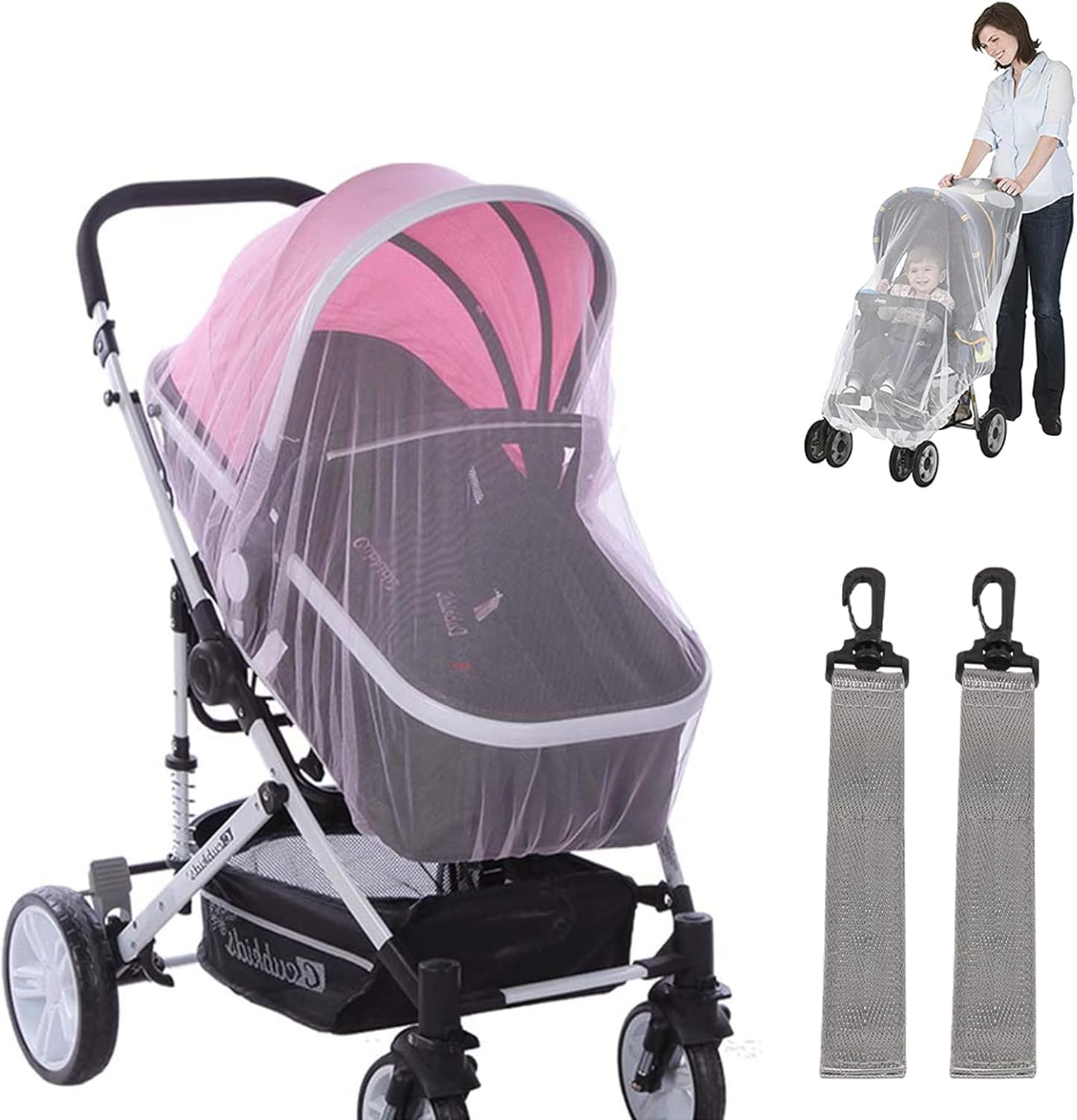 Universal Mosquito Net, Universal Insect Protection, Pram Hook, Breathable Fly Net, Pram Mosquito Net, Insect Protection, Mosquito Net, for Prams, Travel Cot, Baby Beds, Tear-Resistant and Washable image number 2