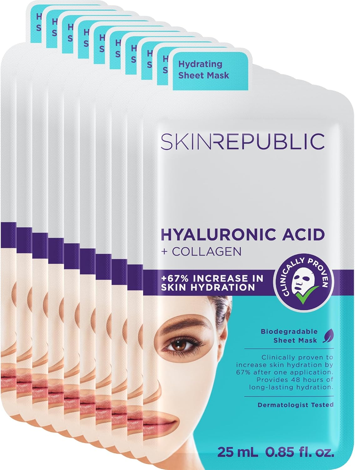 Skin Republic 10 Pack Hyaluronic Acid + Collagen Face Mask Sheet image number 2