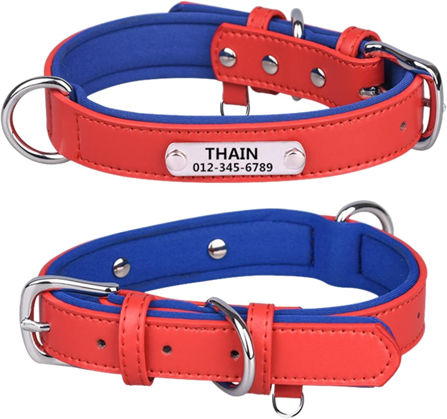 THAIN Personalized Dog Collars Microfiber Leather with Free Engraved Dog Collars with Personalized Stainless Steel Nameplate (Xl(Neck 18.1"-22"), Black) image number 3