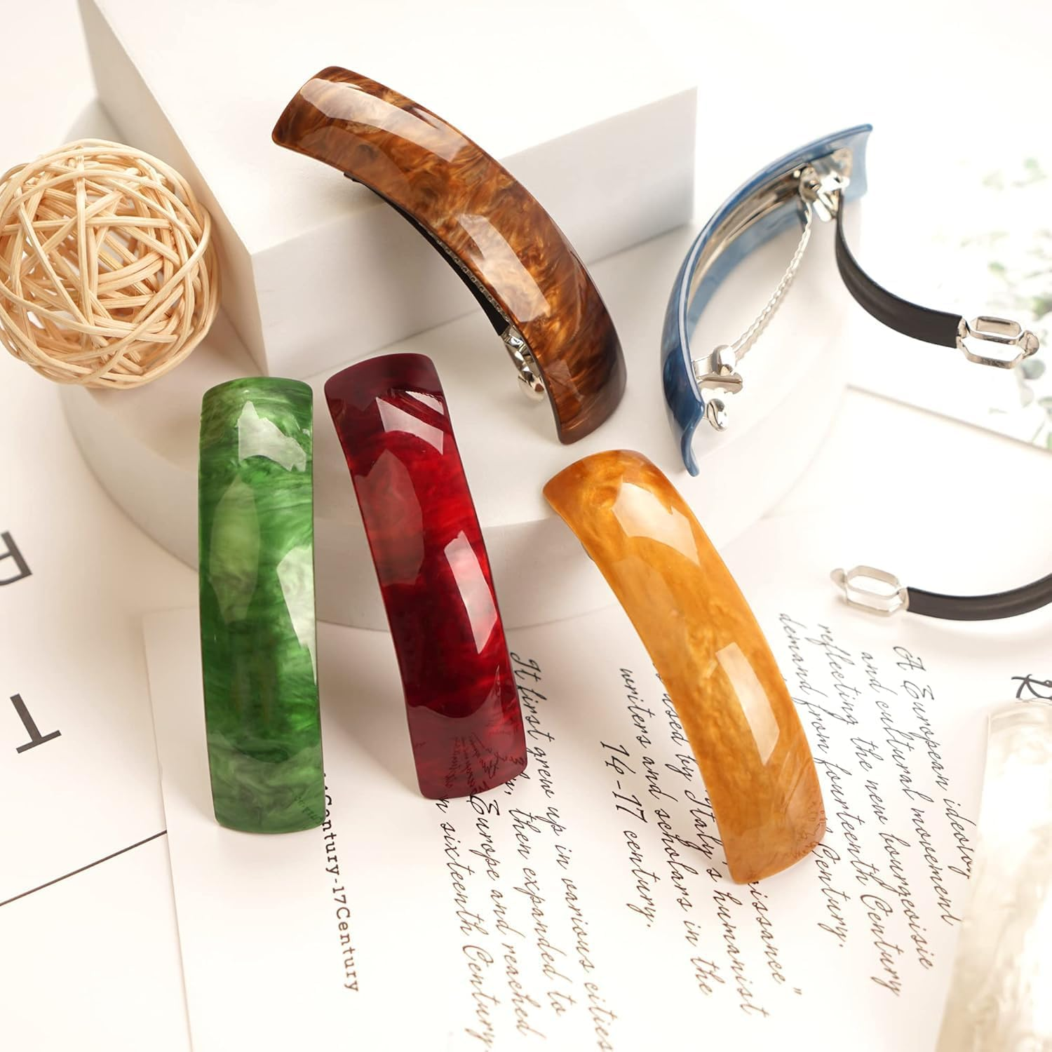 JOYOYO 12 Pcs Hair Barrettes for Women Elegant Barrette Hair Clips Retro French Design, Acrylic Hair Slides Automatic Clamp Hair Clips