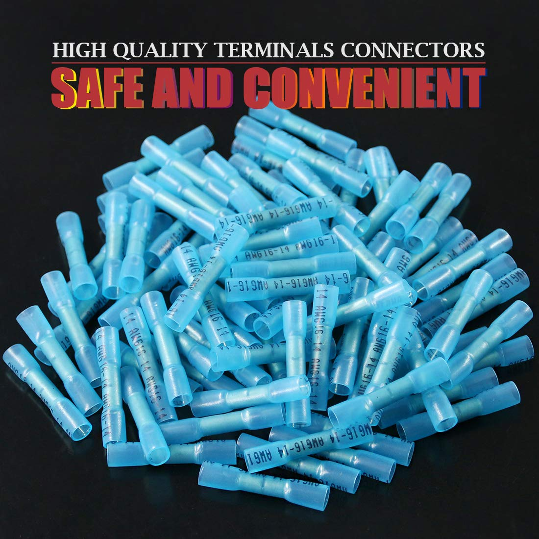 Hilitchi Heat Shrink Butt Connectors Blue 16-14 AWG 50Pcs Solderless Electrical Wire Automotive Marine Crimp Connectors image number 3