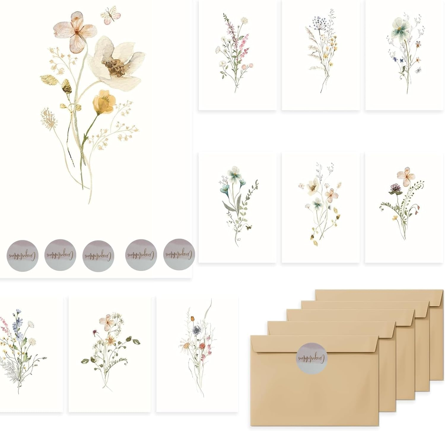 Blank Cards, Blank Greeting Cards 4X6, 40Pack -Elegant Floral Design Blank Greeting Cards, Note Cards with Matching Peel-And-Seal Rustic Envelopes for All Occasions image number 3
